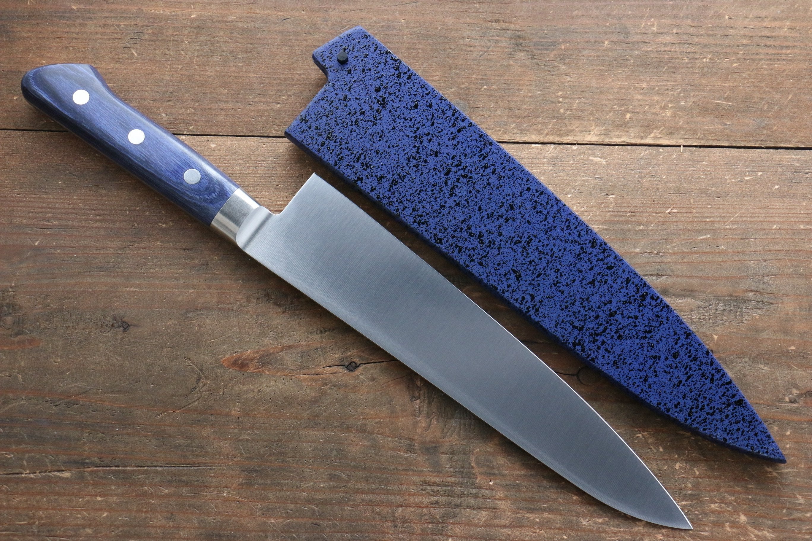 Premium Seisuke Seiten Molybdenum Gyuto 210mm Japanese Chef Knife - Blue Pakka Wood Handle with Protective Sheath - Ideal for Professional Chefs & Home Cooking Enthusiasts