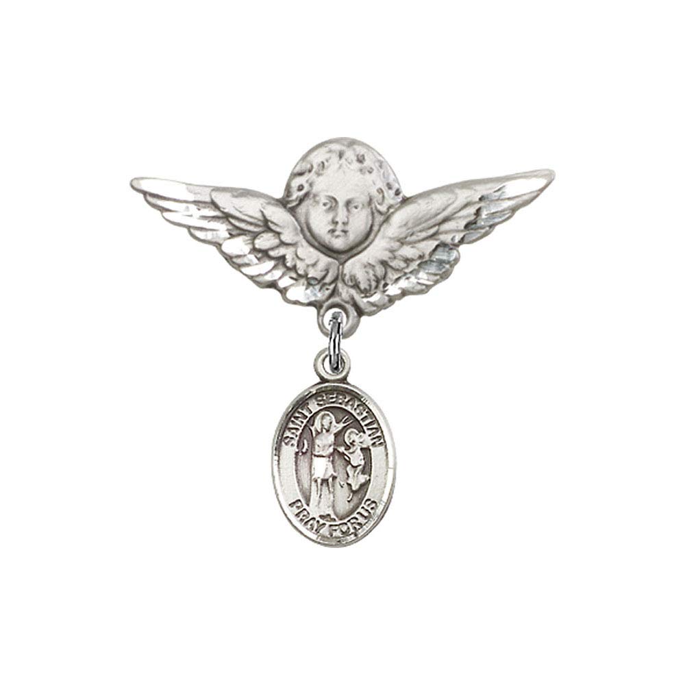 Diamond Jewelry NY Baby Badge with St. Sebastian Charm & Angel Wing Pin - Perfect for Christening Gifts, Baby Showers & First Communion