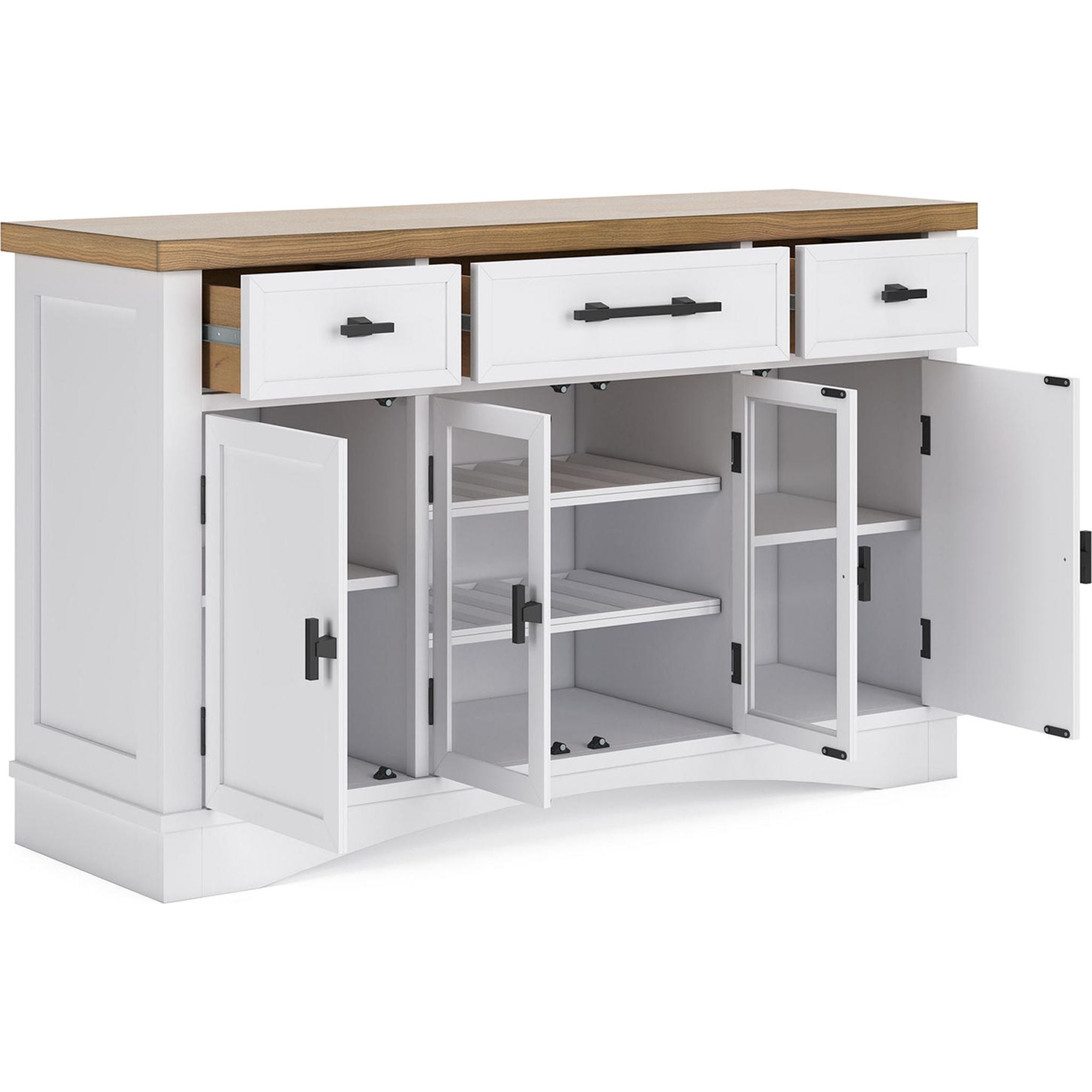 Ashbryn Dining Server Buffet Sideboard - White & Natural Wood Finish (D844-60) - Perfect for Dining Room Storage & Serving