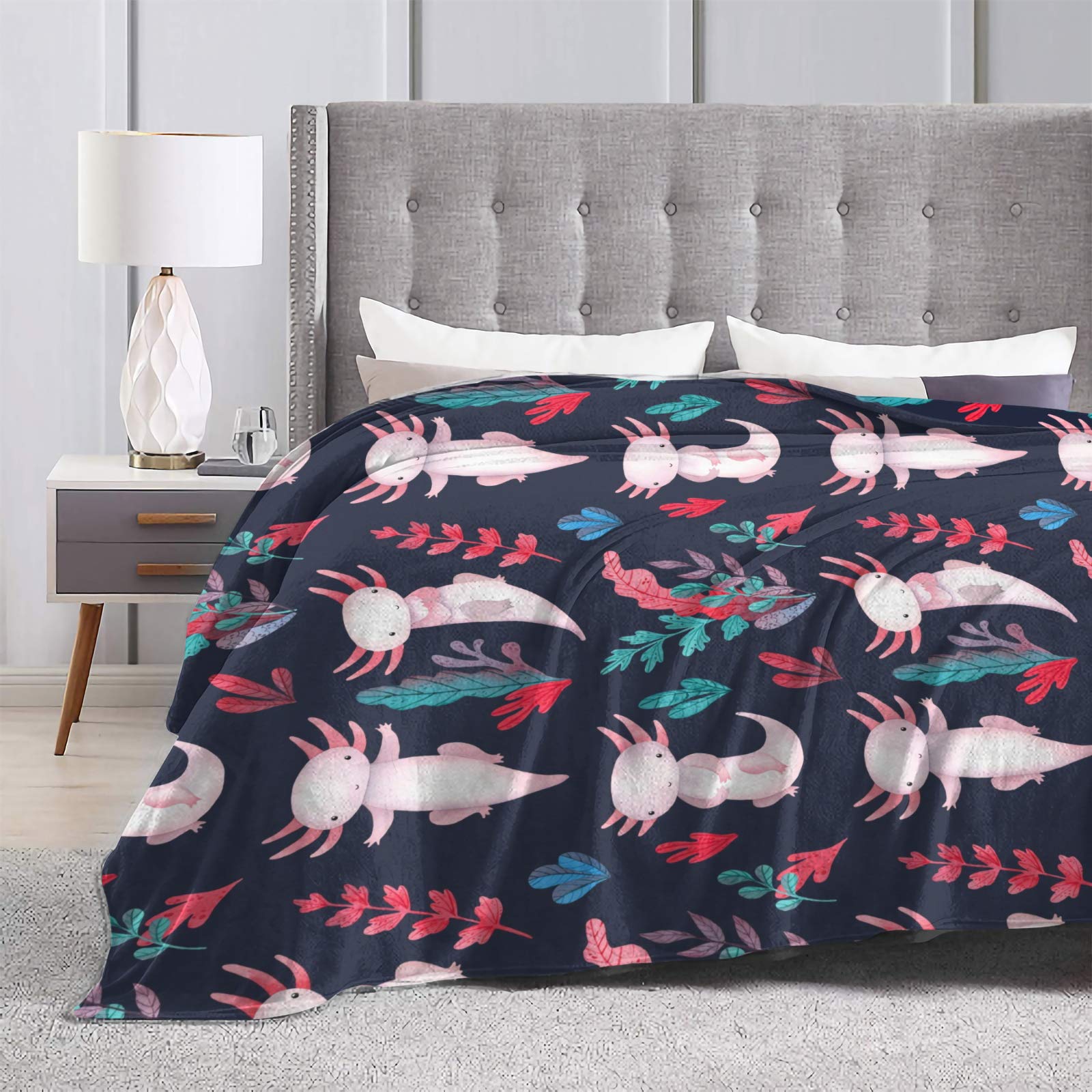 Cute Axolotl Flannel Blanket - Super Soft & Warm King Size 120x90 Inch - Cozy Blanket for Bed, Couch, Sofa - Perfect for Family Movie Nights, Camping & Winter Snuggles