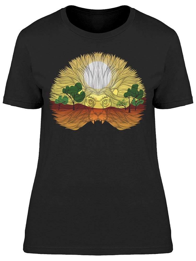 Lion's Head with Landscape Print Women's T-Shirt - Casual Streetwear, Graphic Tee for Everyday Wear