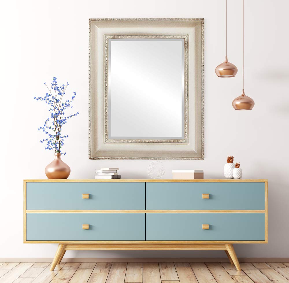 OVALCREST 21x25 Inch Rectangle Beveled Wall Mirror - Somerset Style Taupe Framed Mirror for Living Room, Bedroom & Entryway Decor - Home Decorative Wall Mirror with Beveled Edge