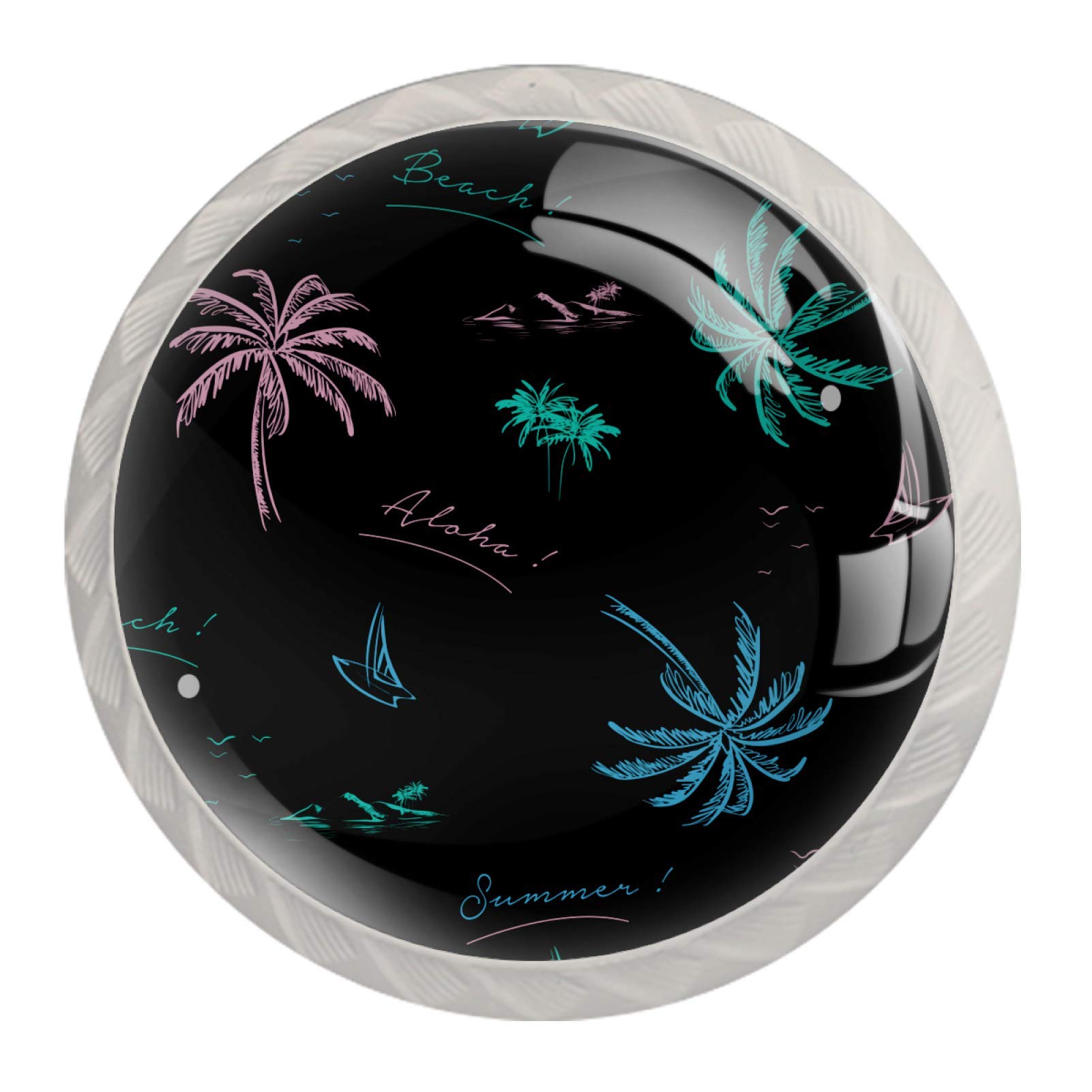 1.18 Inch Clear Crystal Kitchen Cabinet Knobs - 4 Pack Palm Tree Beach Drawer Pulls for Modern Home & Coastal Decor