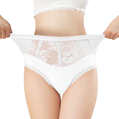 Women's Cotton Bikini Panties - Soft Lace Hipster Underwear with Stretch - Sexy Briefs & Boy Shorts - Size S (White) - Perfect for Daily Wear, Lounge & Special Occasions