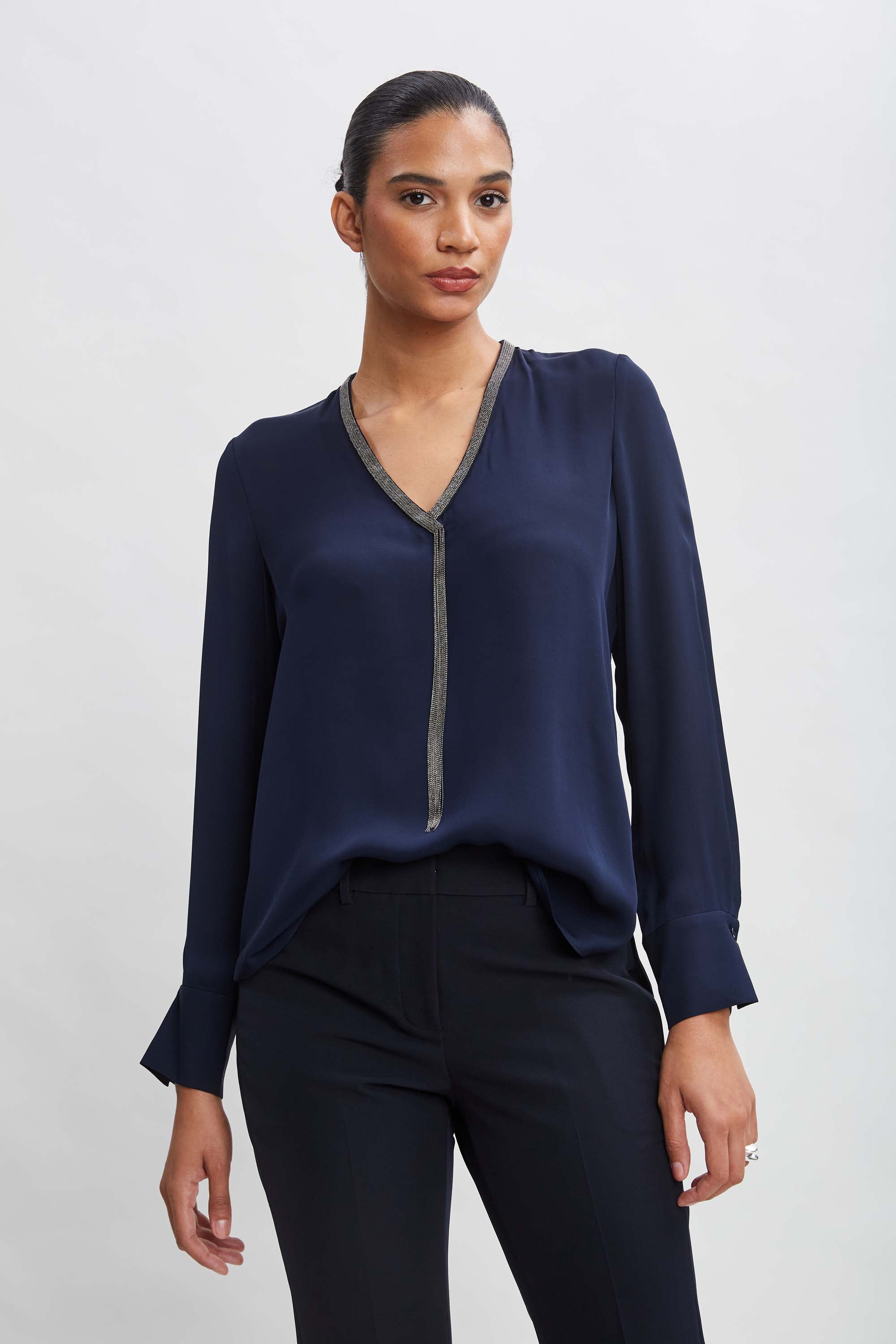 Elegant Silk Long Sleeve Chain Shirt for Women - Luxury Blouse for Party, Dinner & Formal Events - Perfect for Evening Wear, Date Night & Special Occasions