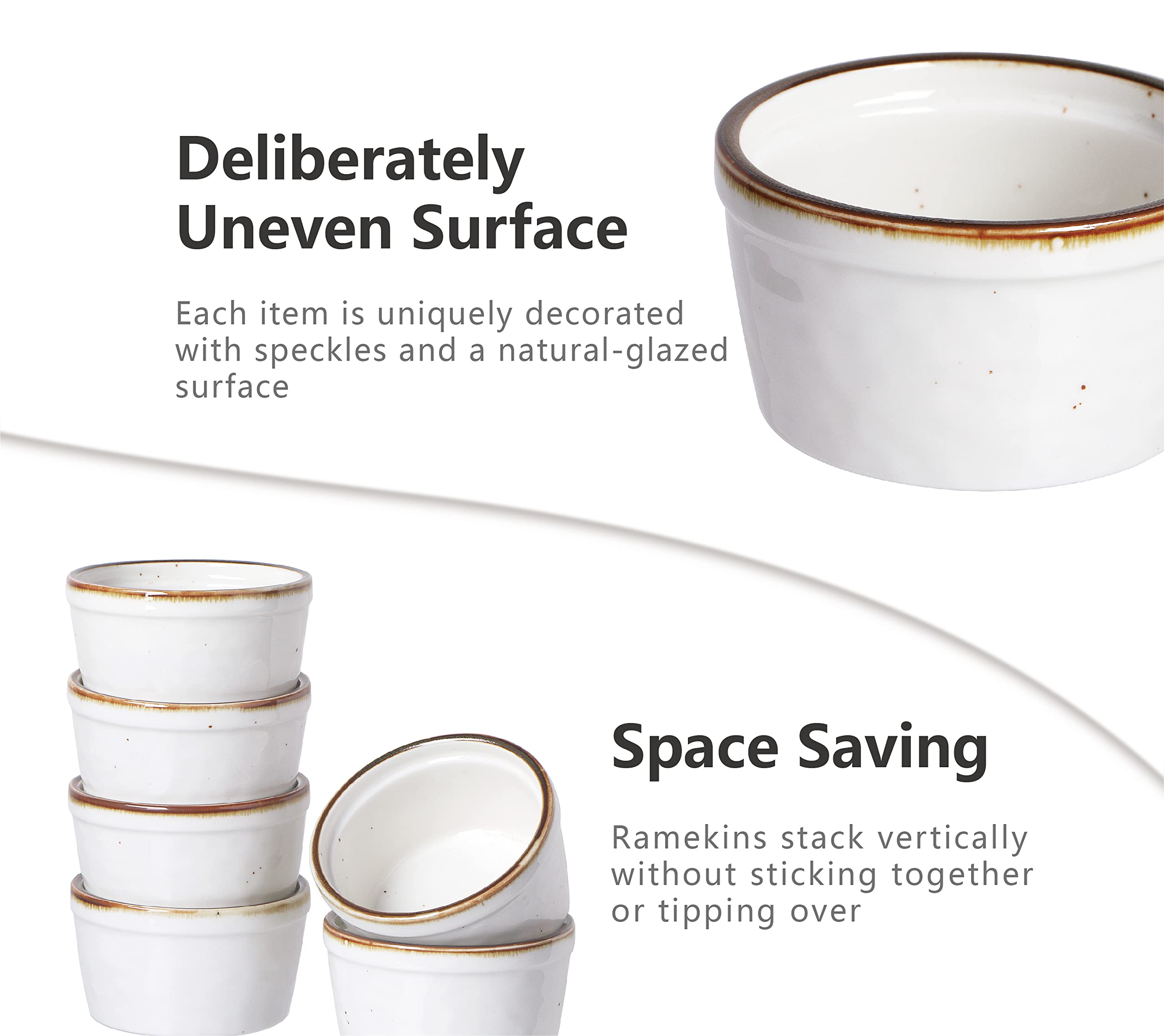 6 oz Ramekins & 6 oz Casserole Dish with Lid - Oven, Microwave & Dishwasher Safe, Durable Porcelain Baking Dishes for Soufflés, Crème Brûlée & Side Dishes - Perfect for Home Cooking, Meal Prep & Entertaining