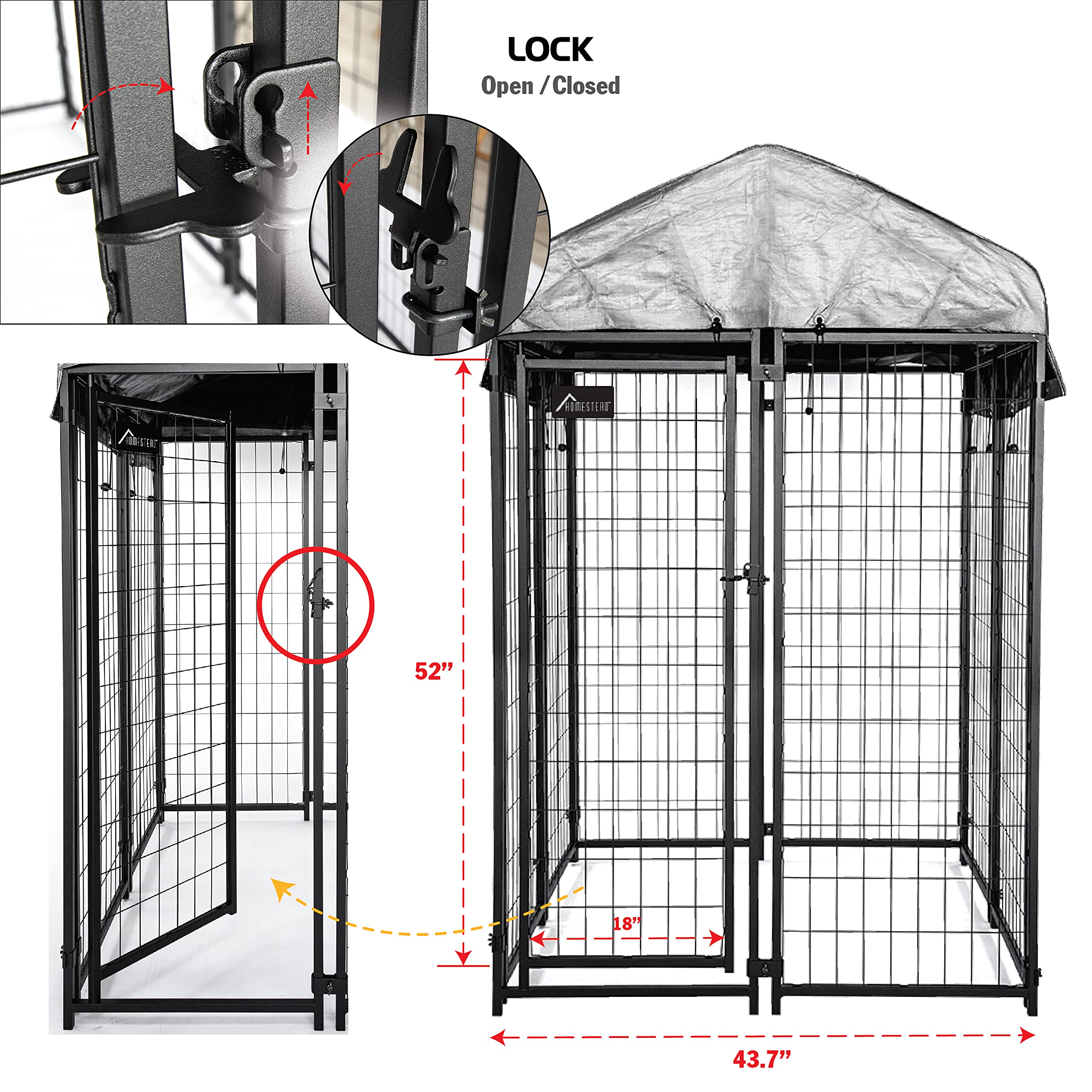 Olympia Tools 6x4x4 Heavy Duty Welded Wire Dog Kennel - Small Outdoor Pet Cage with UV Protection Waterproof Cover - Ideal for Dog Yard, Patio, Backyard & Travel Crates - Durable Black Welded Wire Fence for Small to Medium Dogs