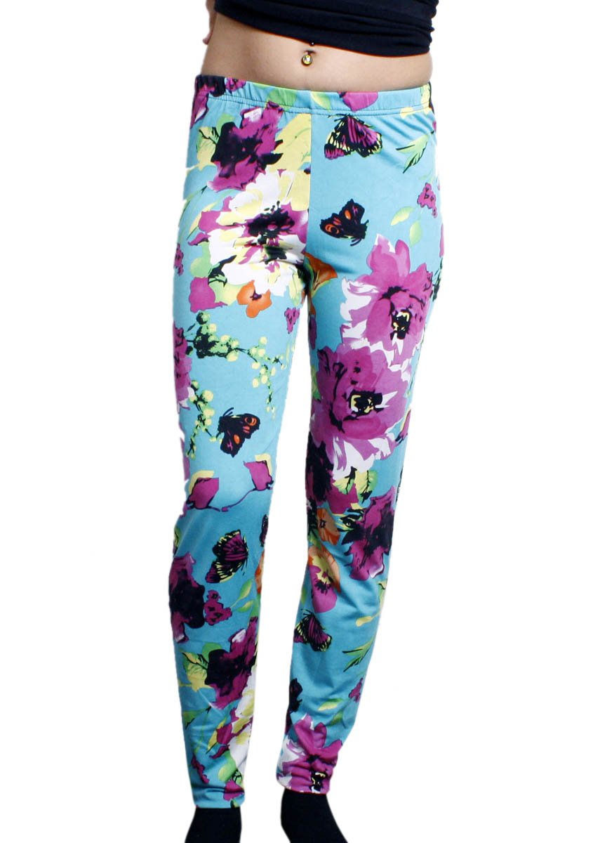 Dona Michi Stretchy Legging Tights with Floral Rose Print - Women's High Waisted Yoga Pants for Workout, Running & Casual Wear