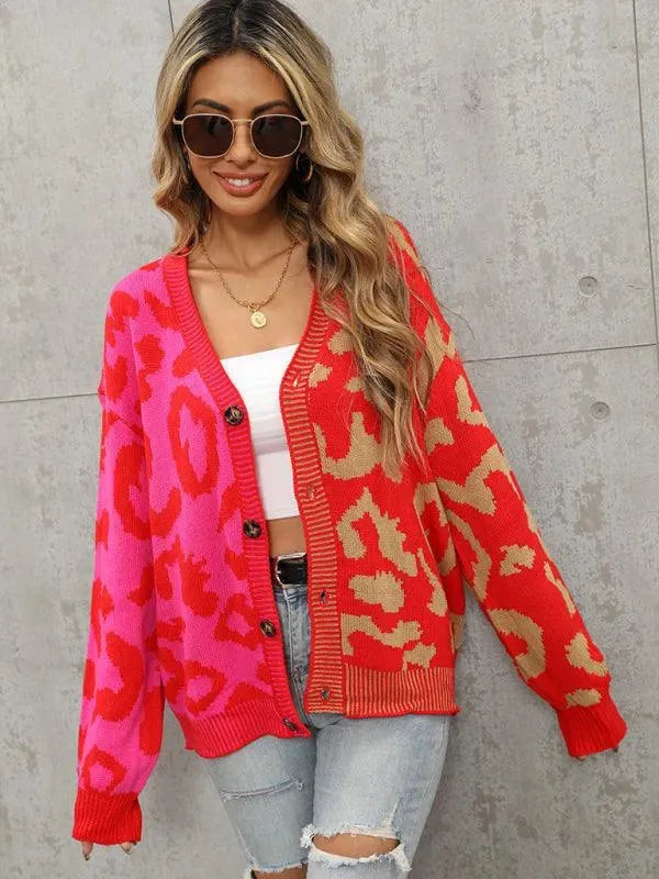 Stylish Leopard Print Oversized Knit Cardigan Sweater for Women - Cozy Fall & Winter Fashion - Perfect for Streetwear, Casual Outfits and Layering