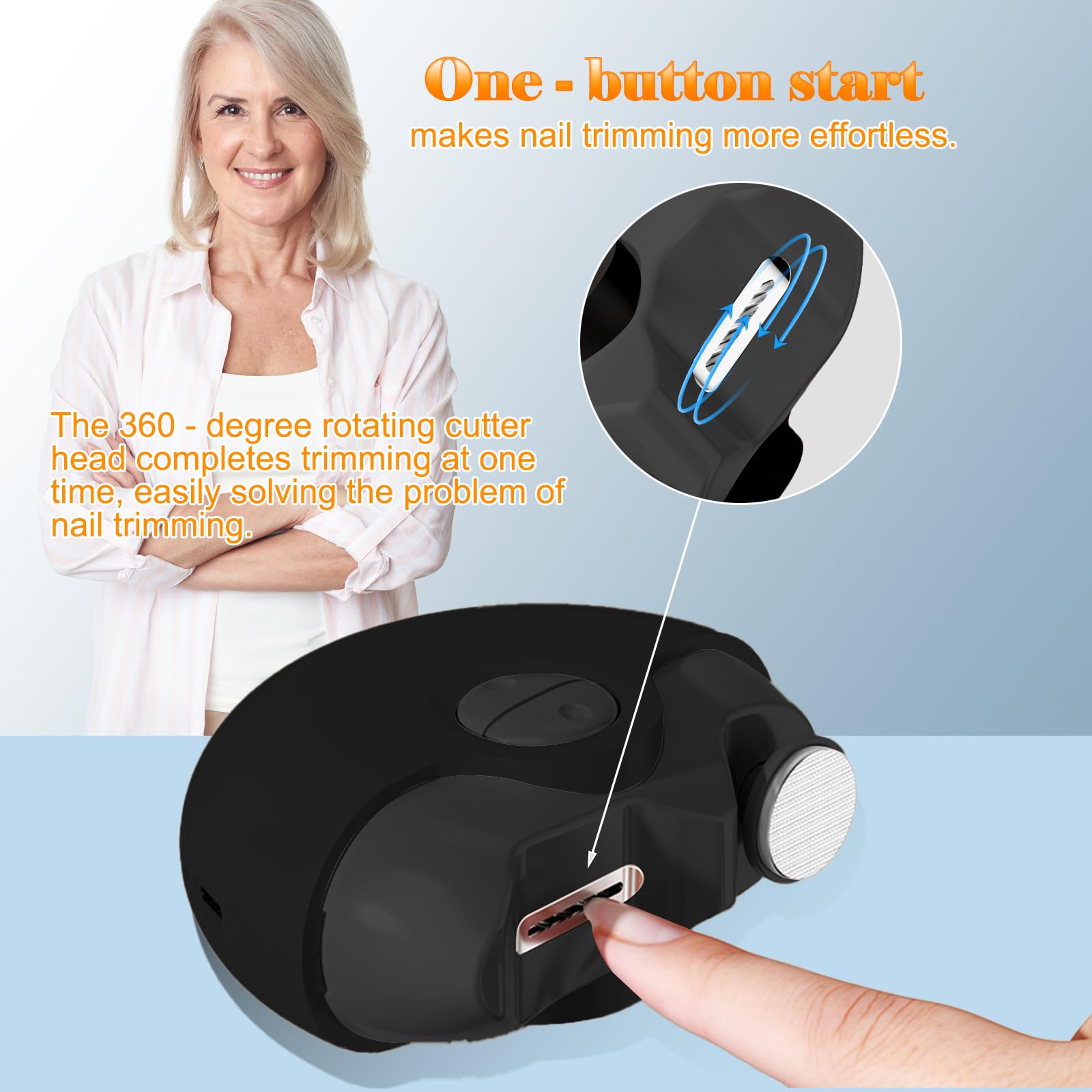 Upgraded 2-in-1 Electric Nail Clipper & Polisher - Automatic Nail Trimmer for Adults, Seniors & Kids - Safe Baby Nail File & Toenail Clipper (Black) | Perfect for Home, Travel & Salon Use
