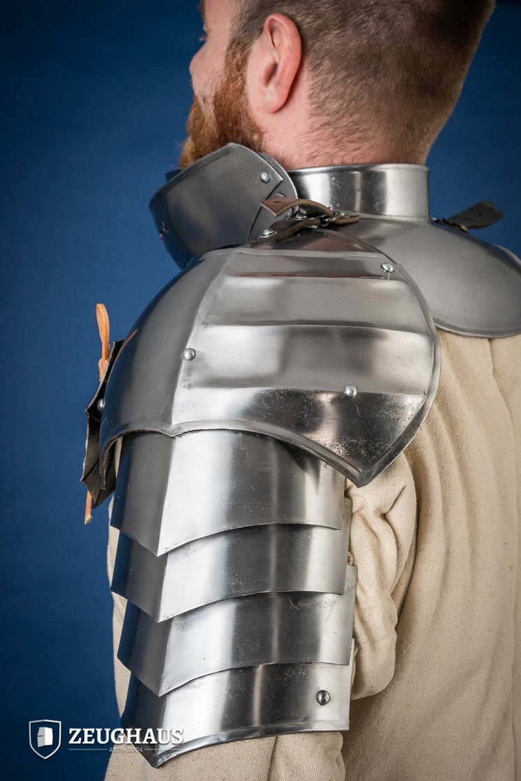 15th Century Polished Steel Pauldrons with Besagew - 1.6mm Medieval Armor Shoulder Protection for LARP, Cosplay & Historical Reenactment