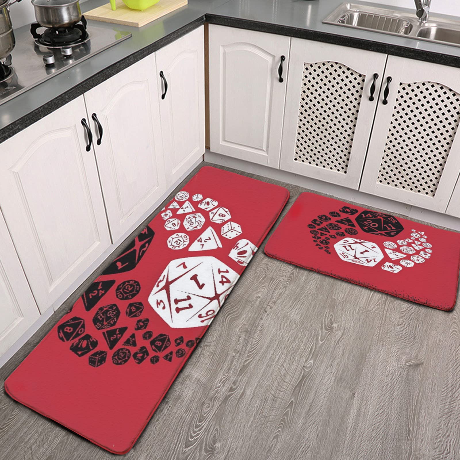 2-Piece Kitchen Rug Set - Non-Slip, Washable & Super Absorbent Floor Mats for Kitchen, Bathroom & Laundry | Yin Yang Design | Soft & Durable | Perfect for Cooking, Cleaning & Home Decor (White, One Size)