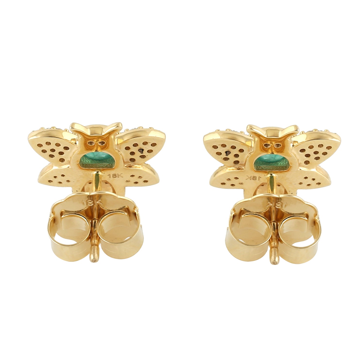 Emerald Pave Diamond Honey Bee Stud Earrings - 14K Yellow Gold Enamel Jewelry for Women - Perfect Gift for Birthday, Anniversary & Mother's Day