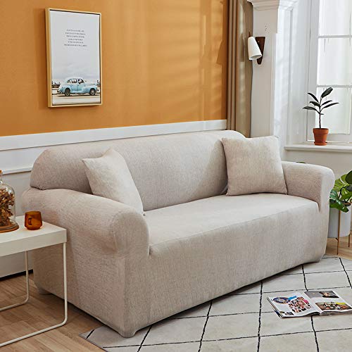 HOOBUY Printed Stretch Sofa Cover Slipcover for 4 Cushion Couch - Includes 2 Free Pillow Cases (Fits 4-Seater/Large 3-Seater Couches) - Perfect for Living Room, Family Room & Home Decor Protection
