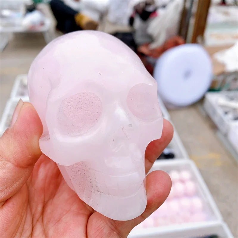 Natural Pink Calcite Skull Carving - Handcrafted Crystal Healing Stone for Feng Shui, Meditation & Home Decor (1PC) - Perfect for Spiritual Healing, Energy Balancing & Office Desk Display