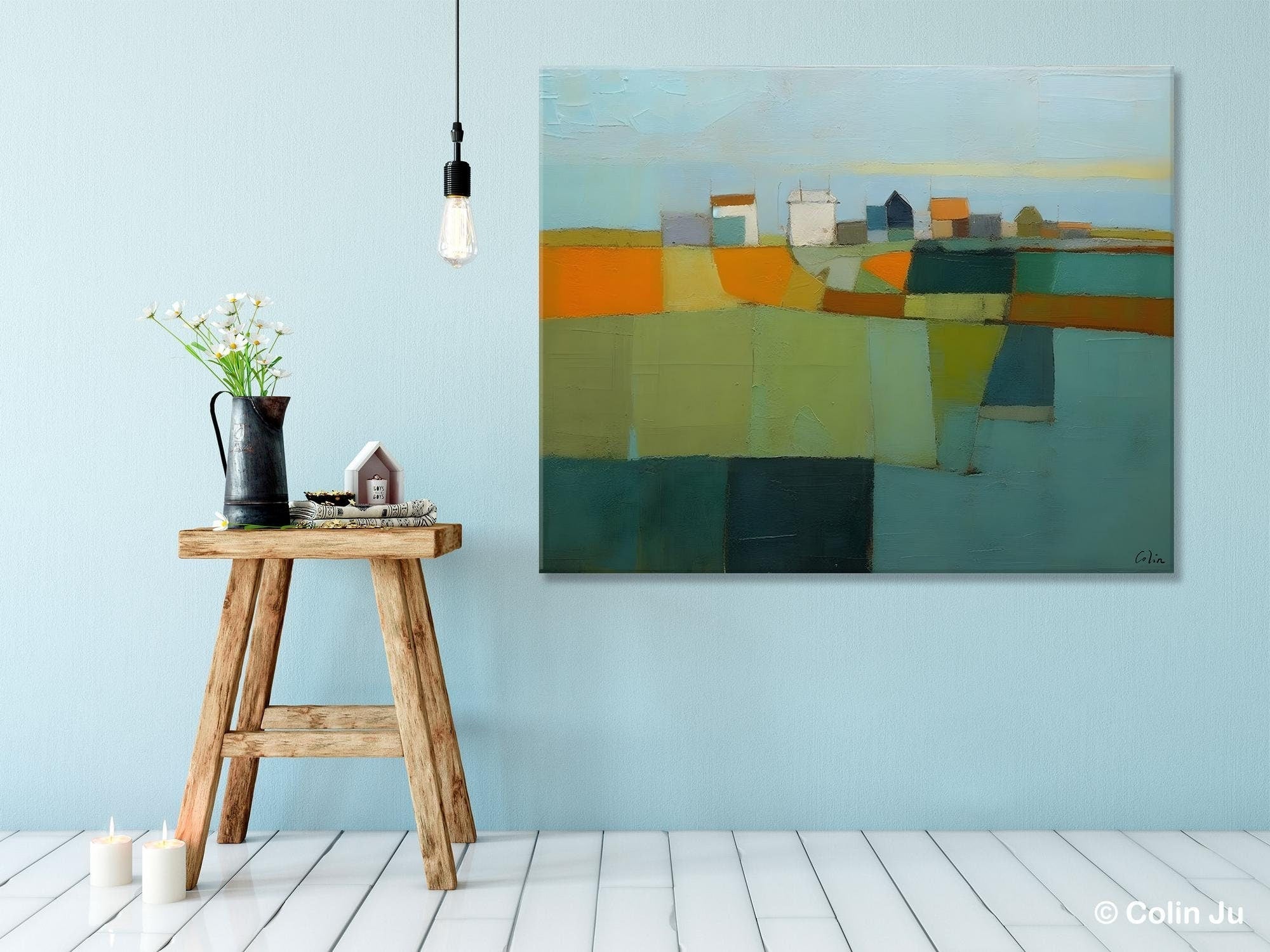 Extra Large Abstract Landscape Canvas Painting - Handmade Acrylic Wall Art for Living Room & Bedroom Decor | Modern Home Office Artwork