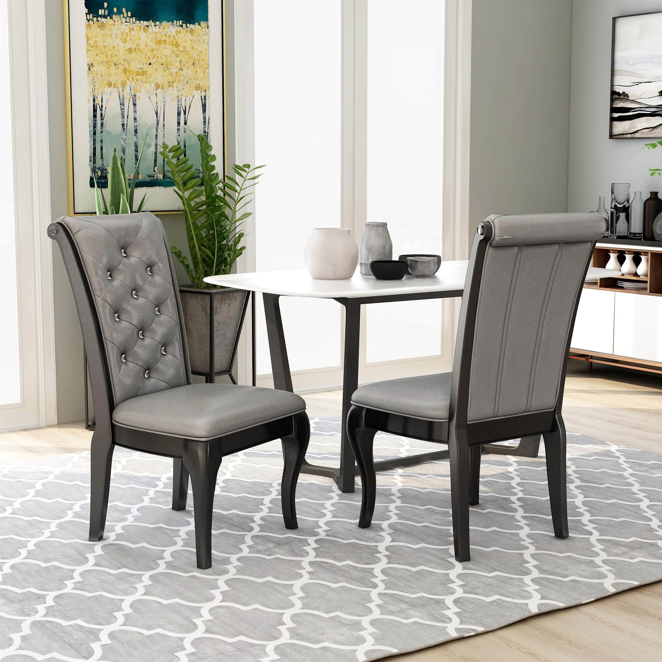 Furniture of America Bethlehem Wood Tufted Side Chairs in Gray (Set of 2) - Elegant Dining Room Chairs for Kitchen, Living Room, and Office Use