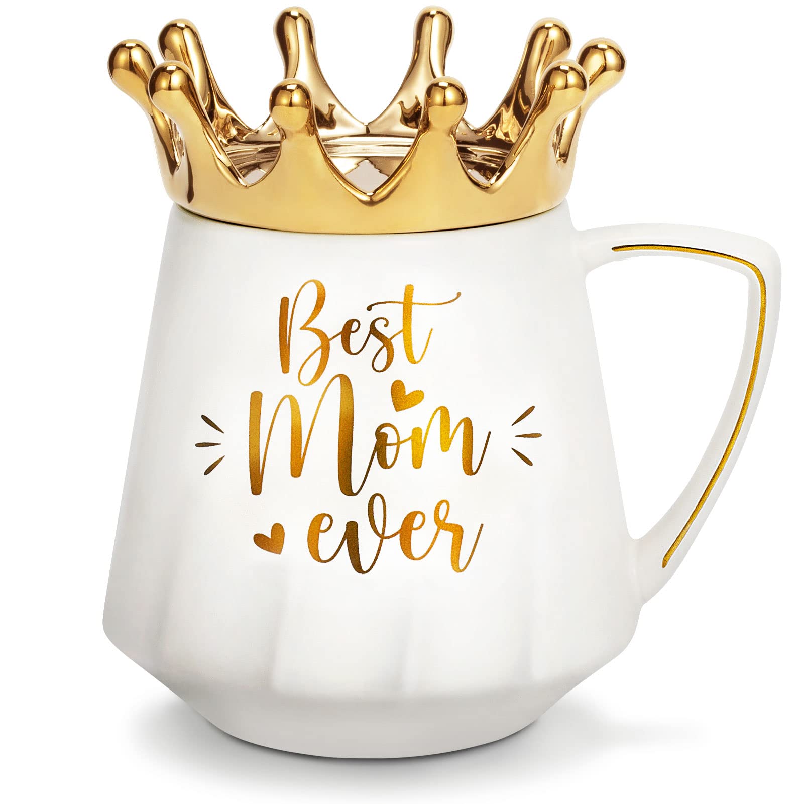 Best Mom Ever Ceramic Coffee Mug 12Oz with Crown Lid - Perfect Mothers Day Gift for Mom, Daughter, Son, Wife & Mother-in-Law - Ideal for Birthday, New Mom & Everyday Coffee Moments
