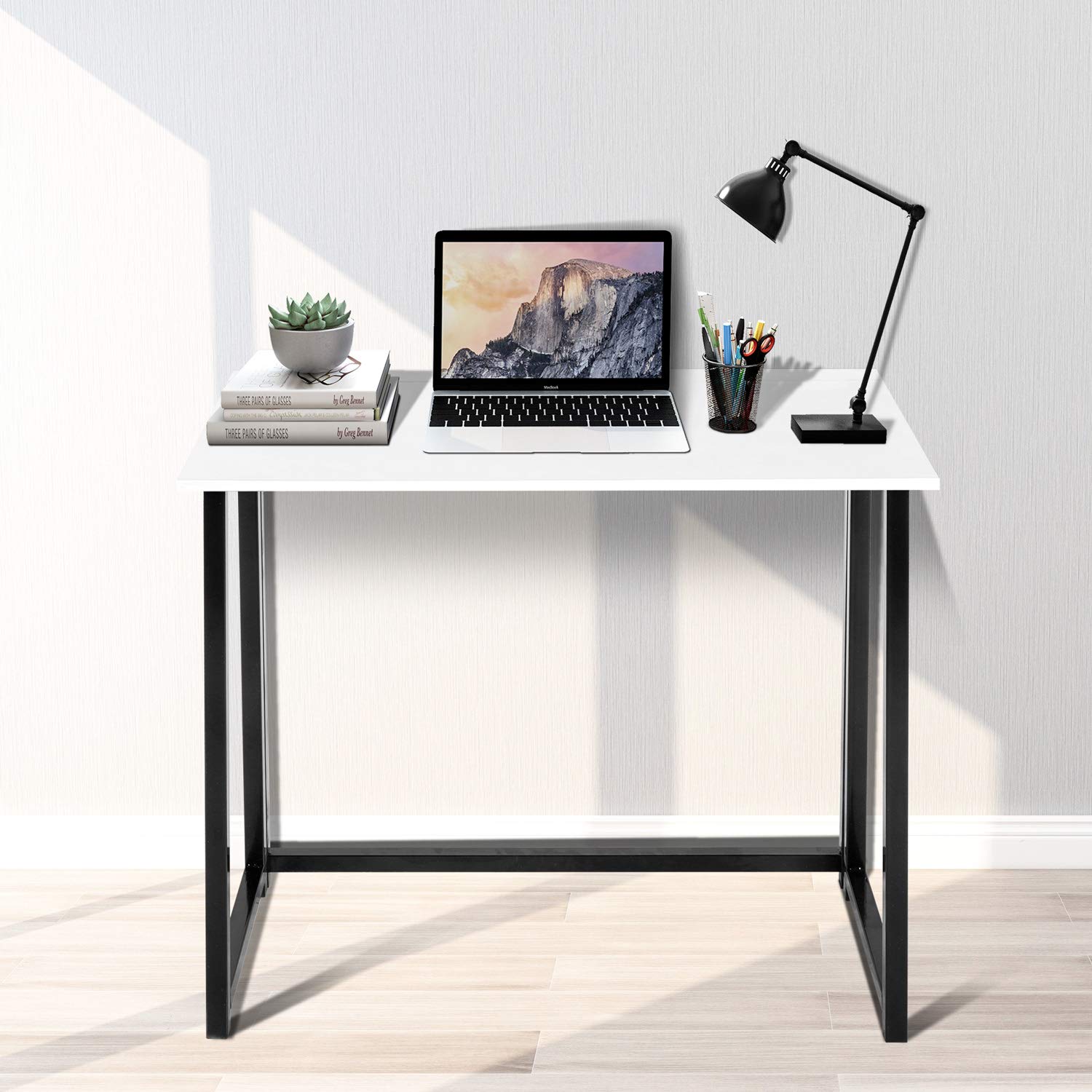 Compact No-Assembly Computer Desk - Foldable Home Office Desk for Small Spaces, Study & Writing Workstation (White+Black) | Perfect for Apartments, Dorms & Home Offices