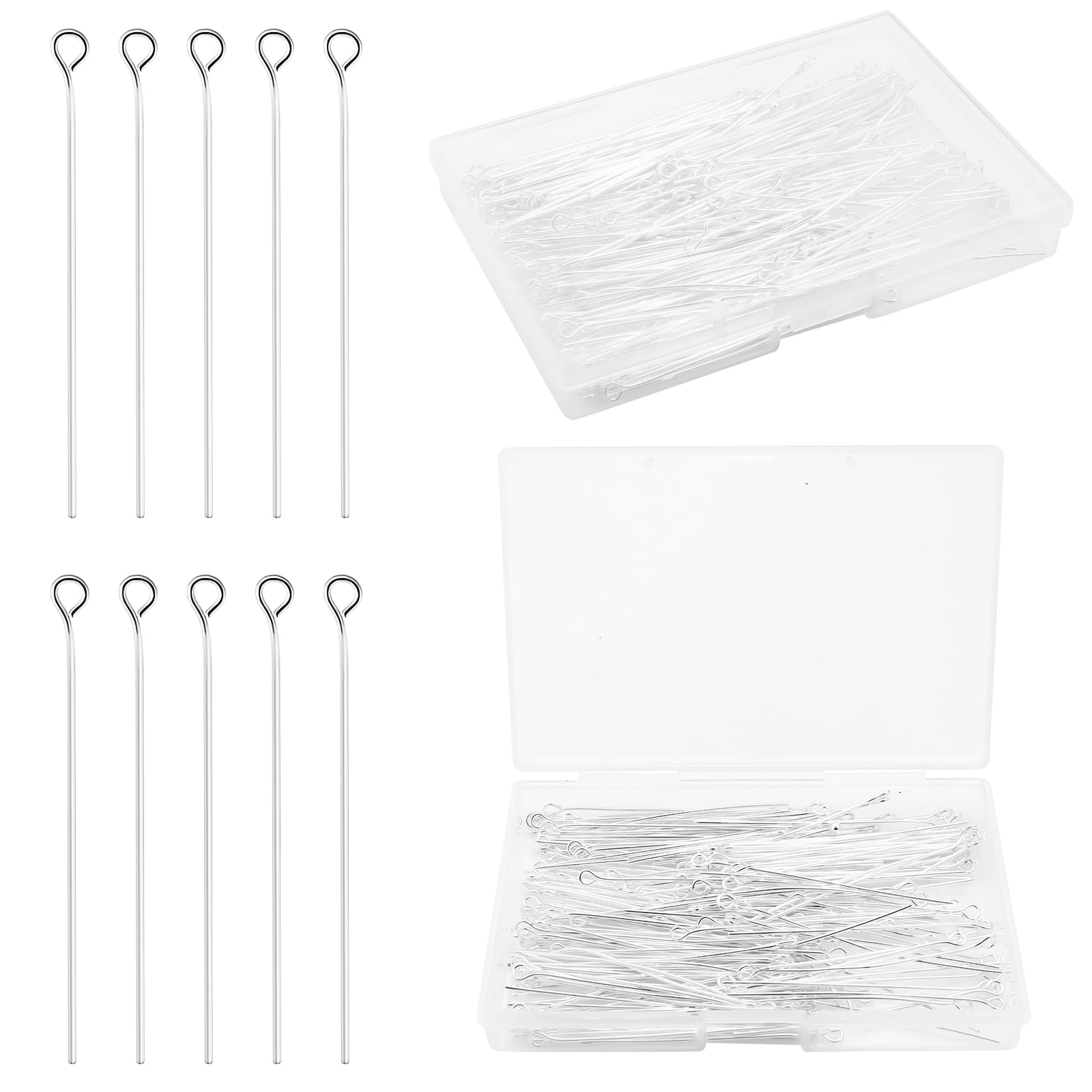 50mm Silver Eye Pins 200pcs - Jewelry Making Supplies for Earrings, Bracelets & Necklaces