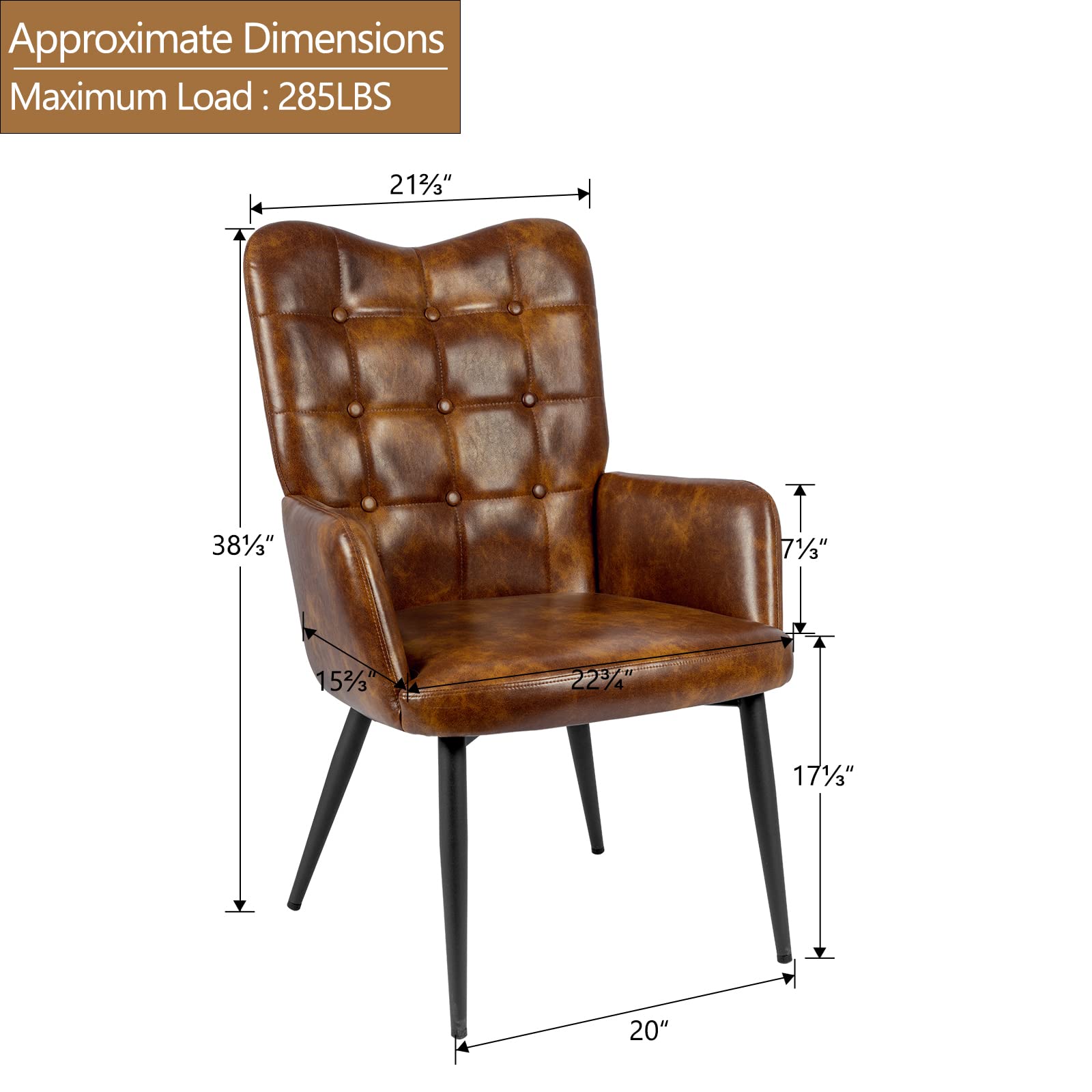 DUHOME Faux Leather Accent Chair - Modern Tufted Button Back Armchair with Upholstered Tall Back | Living Room, Bedroom & Office Reception Chair in Yellowish Brown | Perfect for Lounge, Reading Nook & Guest Seating
