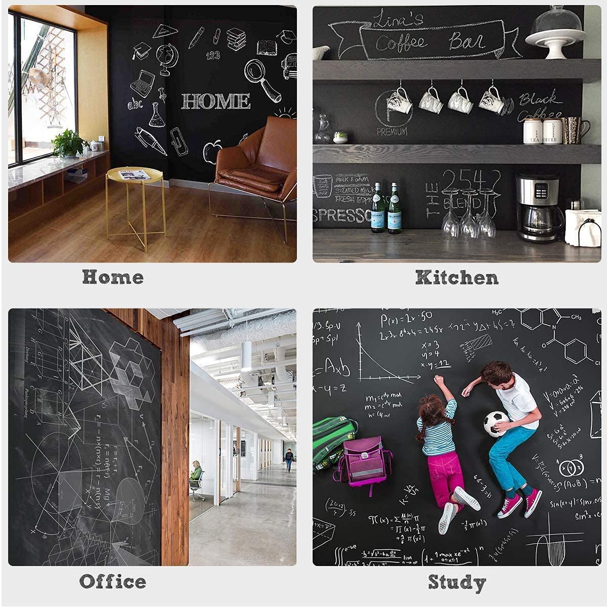 Self-Adhesive Chalkboard Contact Paper - Blackboard Vinyl Wallpaper, Removable Chalk Wall Decal with Marker Chalk (17.7