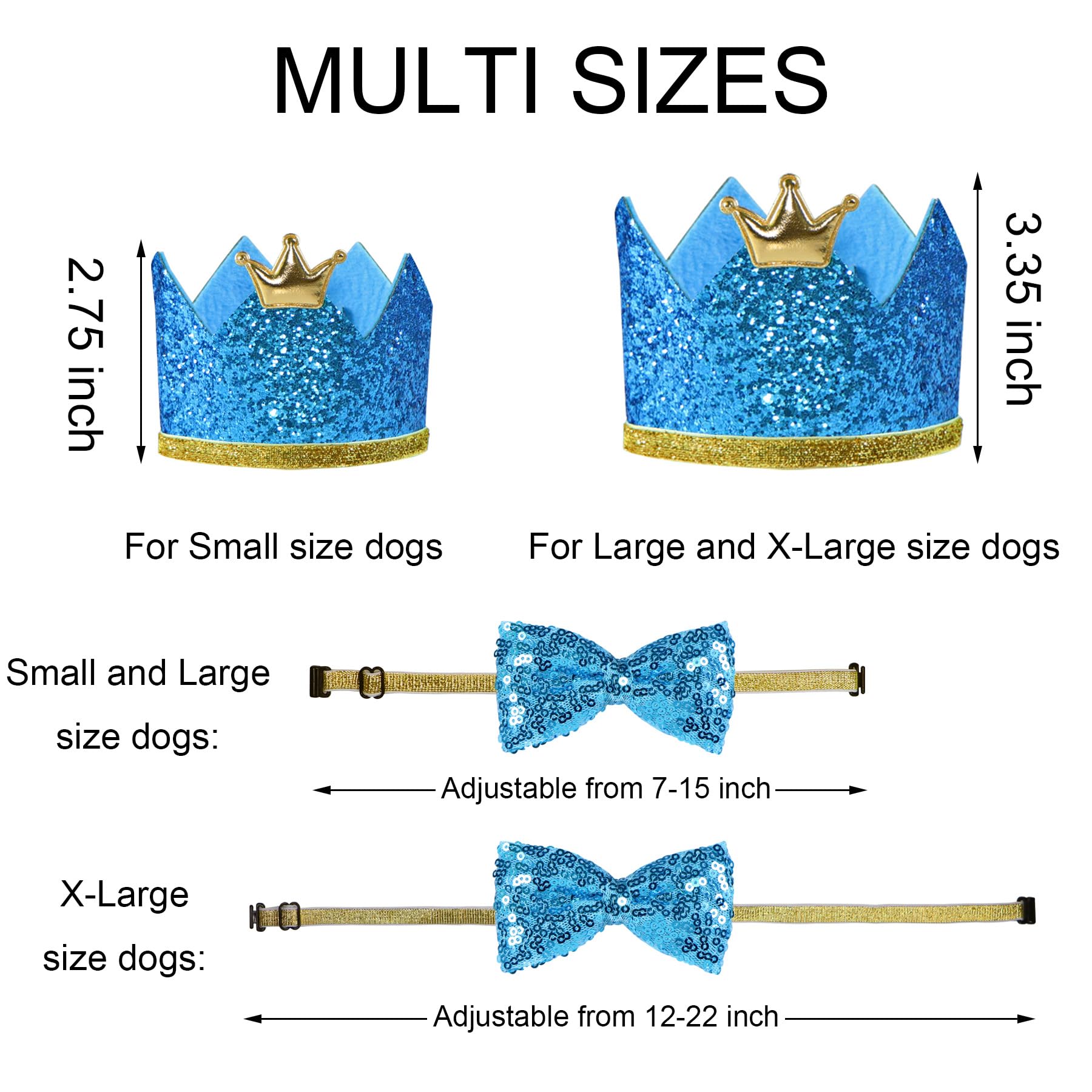 **Dog Birthday Party Supplies Set - Adjustable Birthday Bandana, Hat Crown & Bow Tie for Small Dogs (Light Blue, Small) - Perfect for Pet Birthday Celebrations & Photo Shoots**
