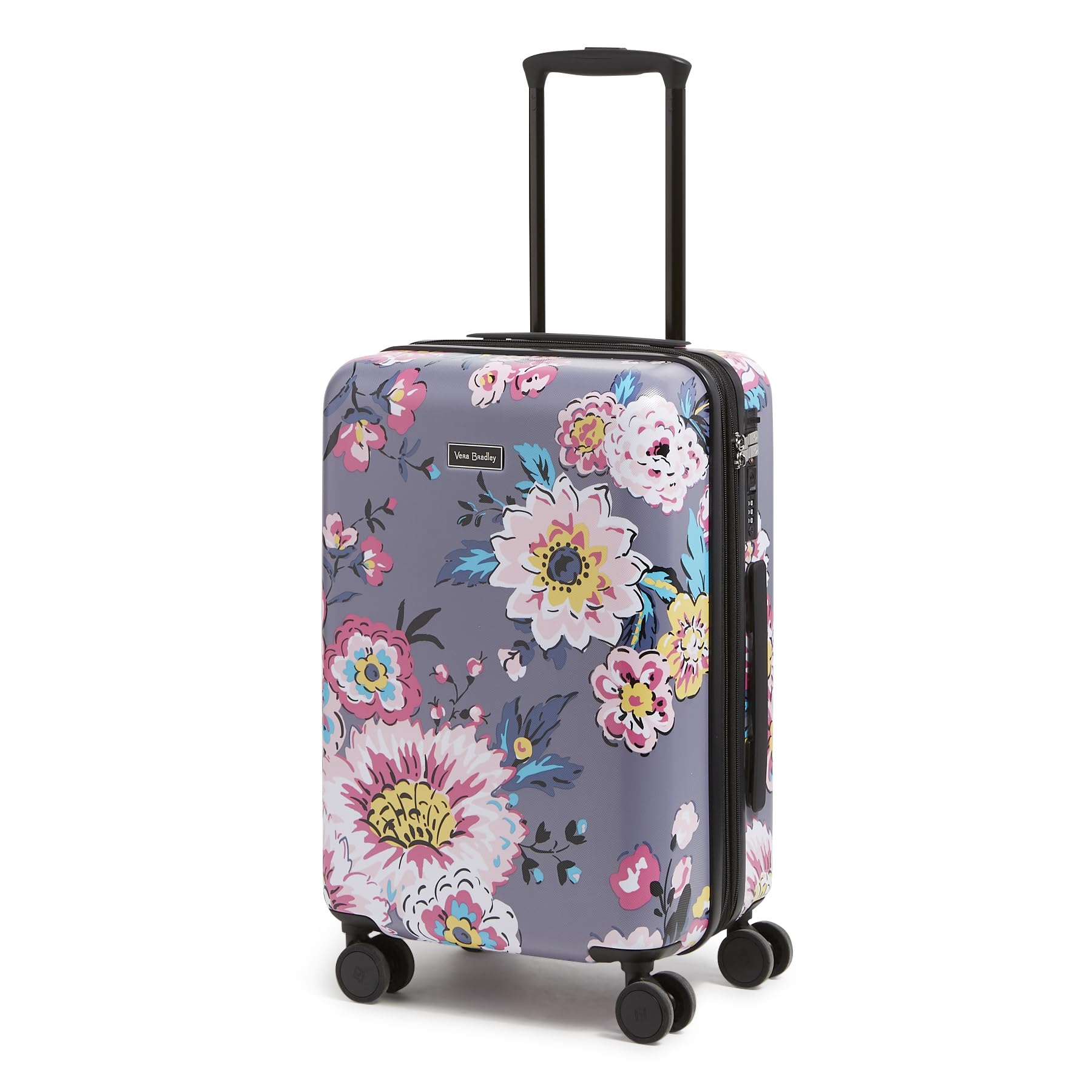 Vera Bradley Hardside Rolling Suitcase Luggage - Parisian Bouquet Dark Gray Carry-On Spinner Suitcase for Women, Perfect for Travel & Business Trips