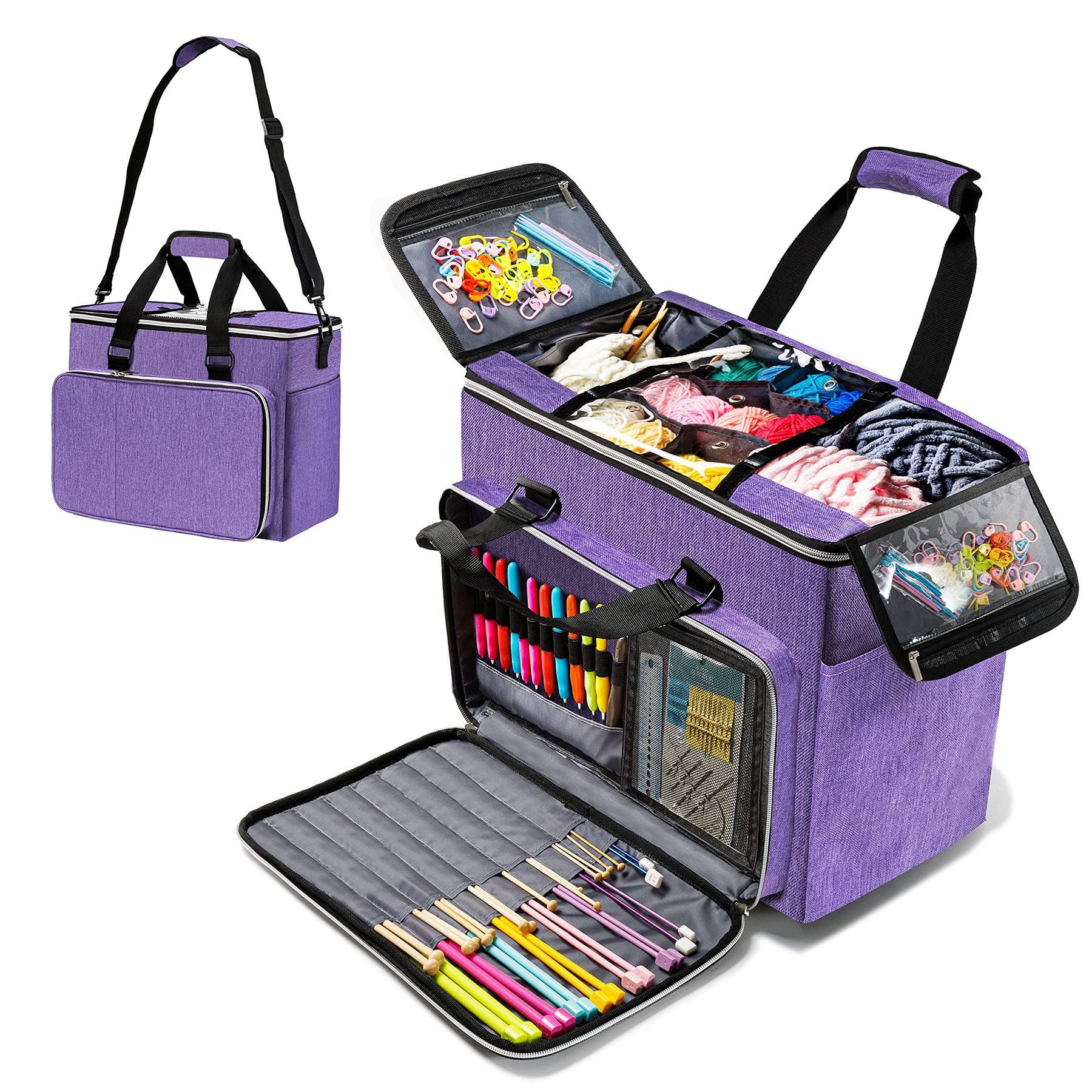 Large Crochet Knitting Bag - Yarn Storage Organizer for Knitting & Crochet Supplies - Perfect for Crafting & Travel