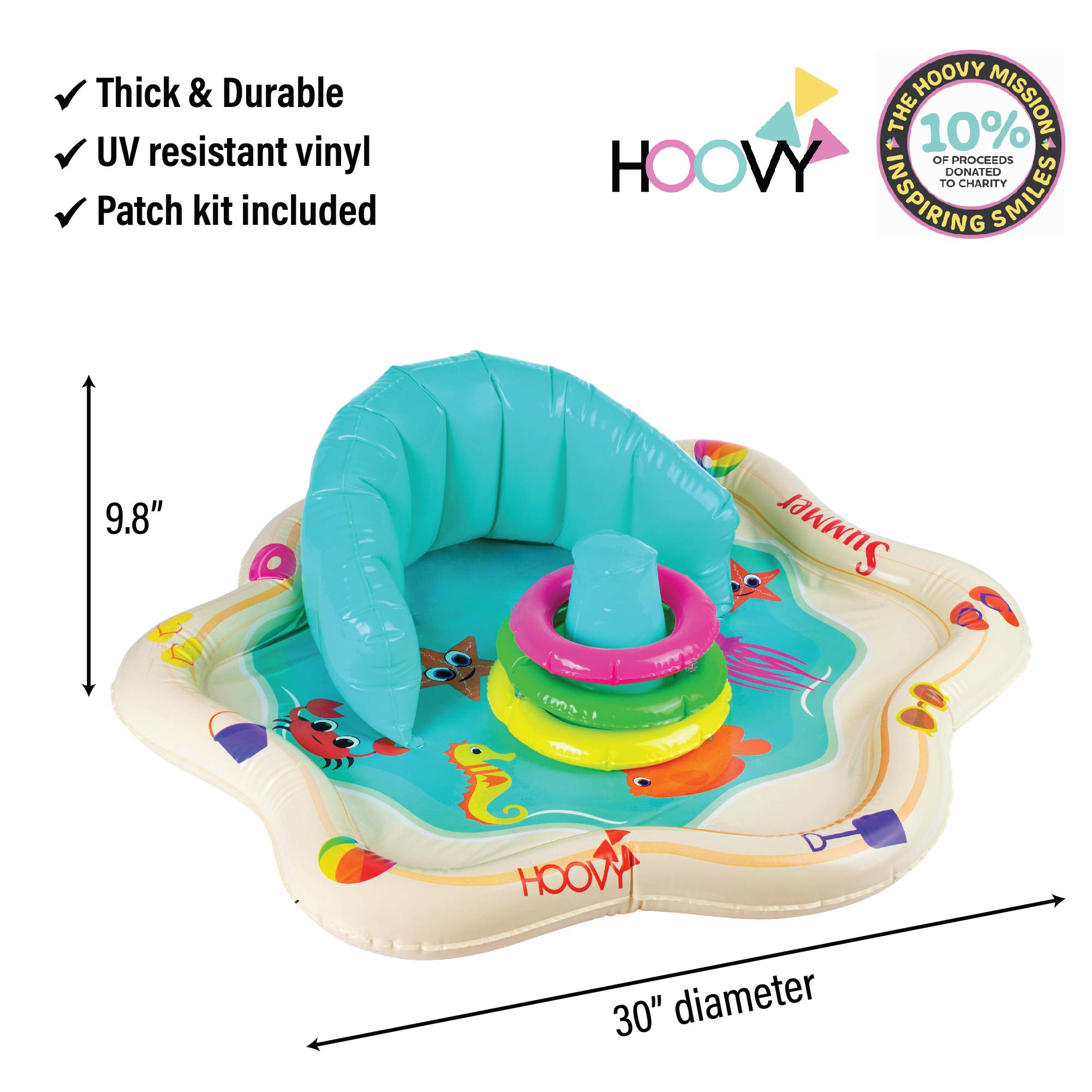 Inflatable Baby Splash Mat with Backrest & Stackable Rings - Water Play Pad for Infants & Toddlers - Summer Outdoor Pool Toys for Backyard, Beach, and Baby Bath Time Fun