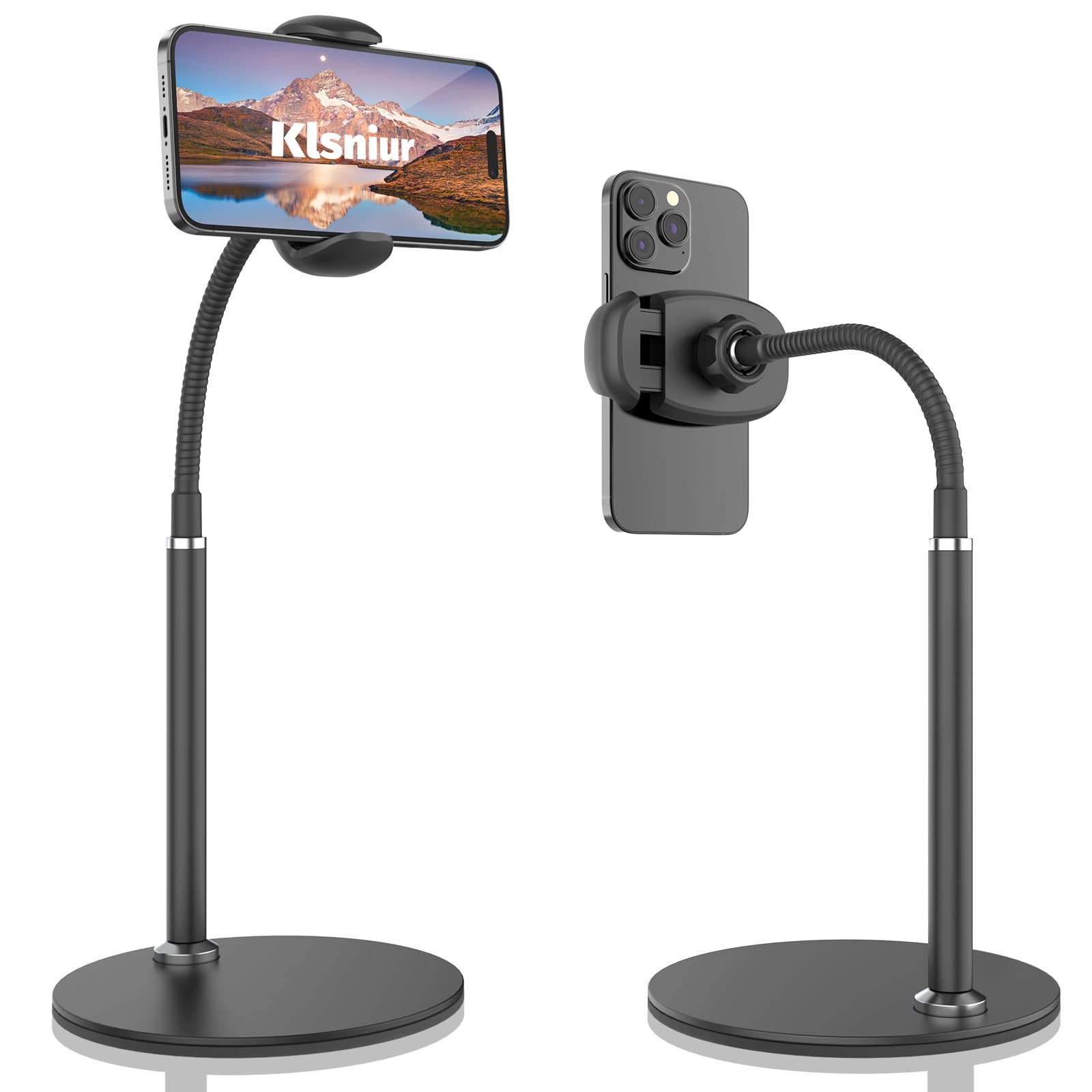 Adjustable Height & Angle Gooseneck Phone Stand - Universal Aluminum Alloy Desktop Phone Holder for 3.5