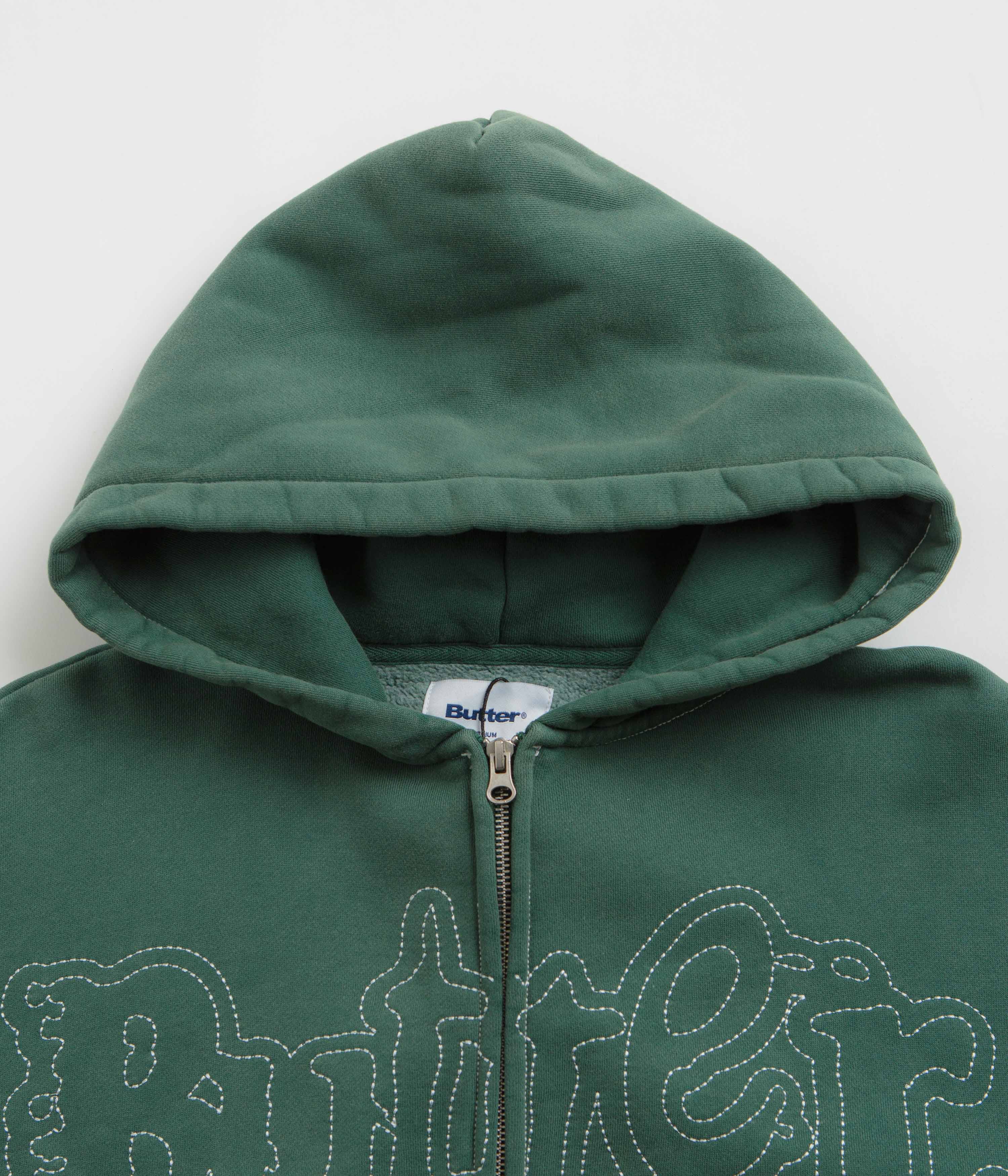 Butter Goods Breakdown Zip Thru Hoodie - Washed Fern Green Pullover for Men & Women | Streetwear Fashion, Casual Wear & Outdoor Activities