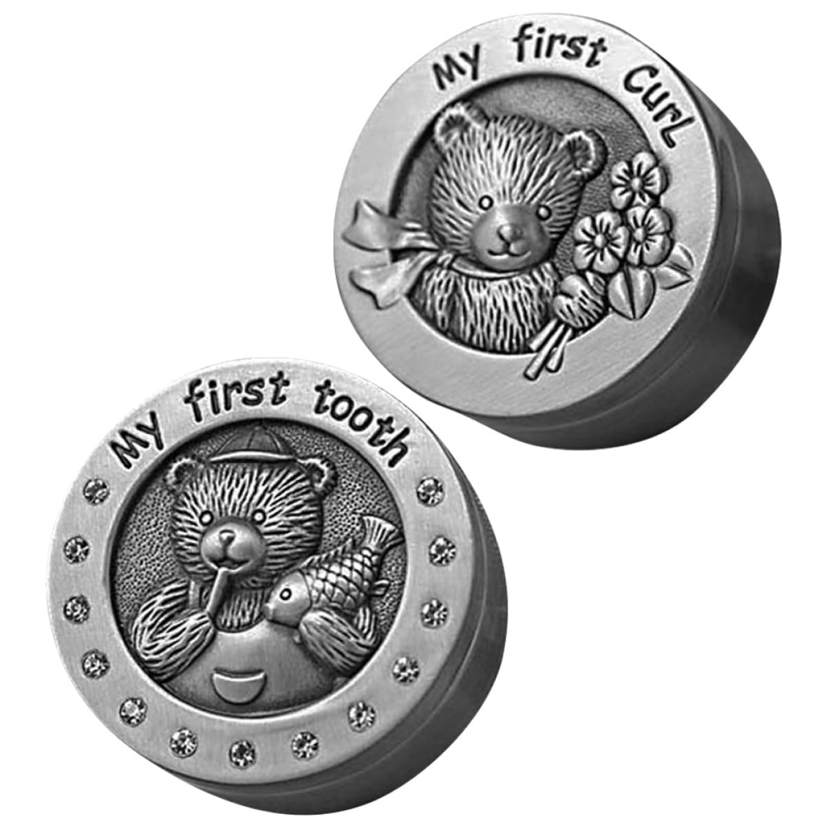 Beautiful First Tooth Box Set - 2pcs Baby Teeth Keepsake Storage with Cute Bear Design, Metal Organizer for Boys & Girls | Perfect Newborn Gift & Childhood Memory Preservation