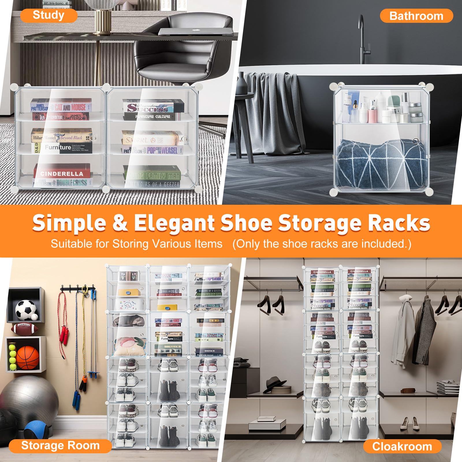 DYRABREST Expandable Shoe Rack Organizer - White Plastic Free Standing Shoe Cabinet with Transparent Door for 96 Pairs - Space Saving Closet Storage for High Heels, Boots & Sneakers - Perfect for Bedroom, Entryway & Dorm Organization