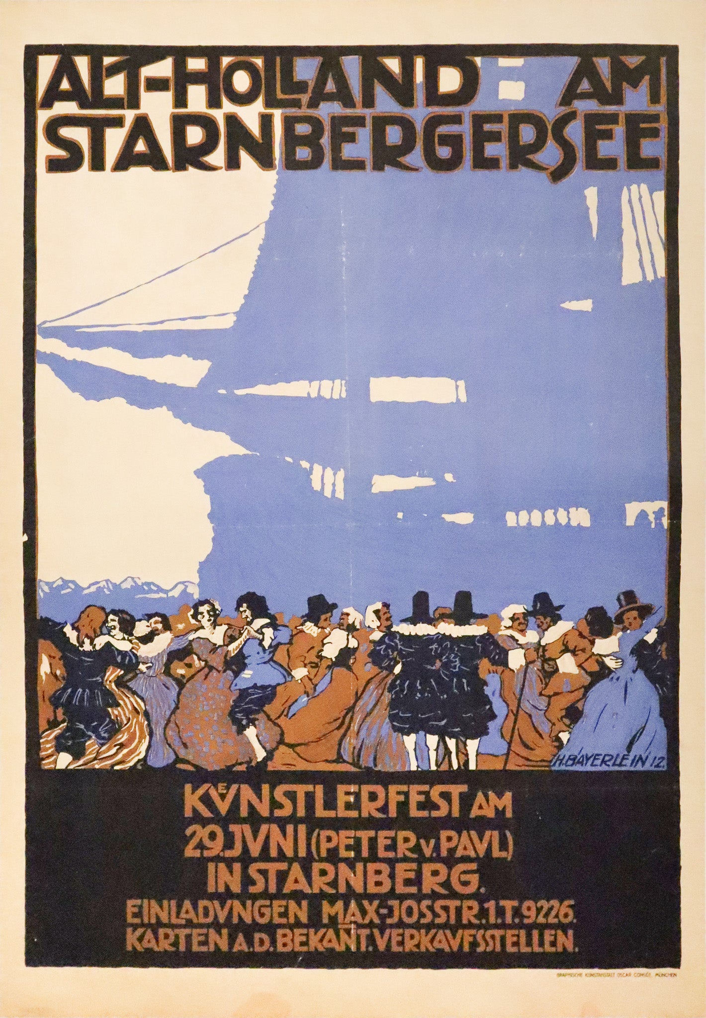 Original 1912 German Art Deco Alt Holland Painting by Hans Bayerlein - Vintage Wall Art for Living Room, Office & Gallery Decor
