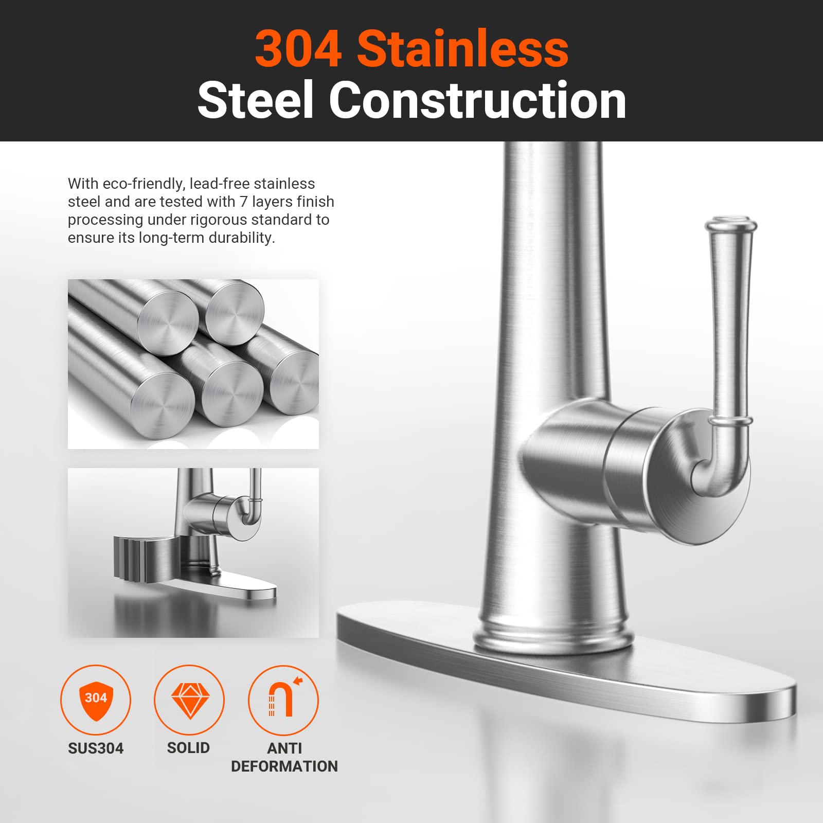 Brushed Nickel LED Kitchen Faucet with Pull Down Sprayer for RV & Bar Sinks