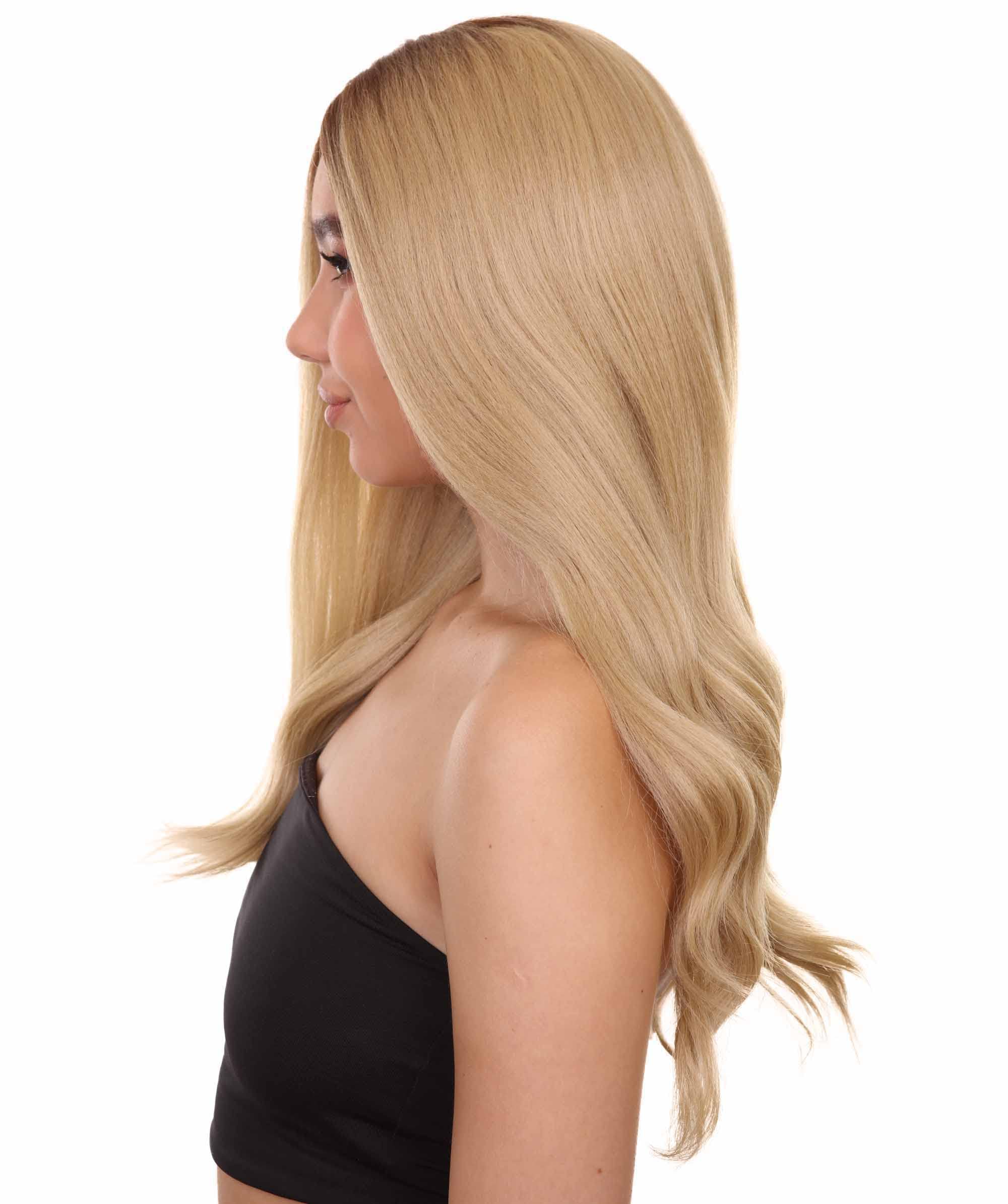 Mary-Kate Women's Long Lace Front Wavy Wig with Dark Roots - Natural Looking Synthetic Hair for Cosplay, Halloween & Daily Fashion - Heat Resistant & Comfortable for All-Day Wear