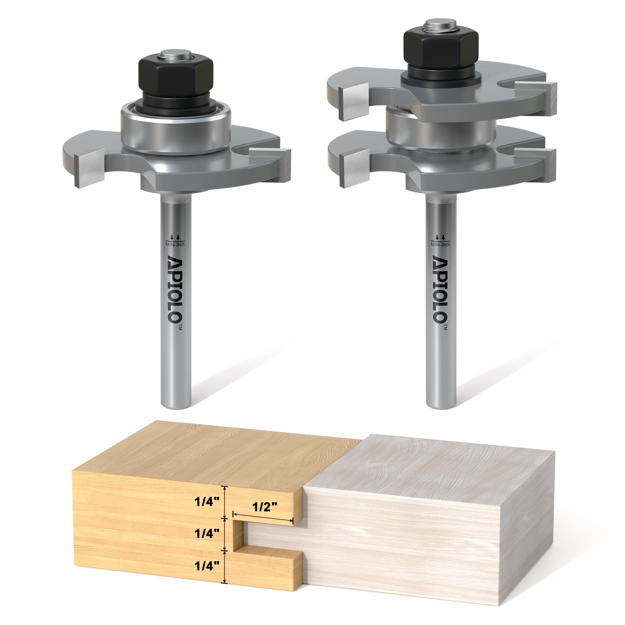 Professional 2-Piece Tongue and Groove Router Bit Set - 1/4 Inch Shank, 3 Teeth T-Shape Wood Milling Cutter for Woodworking - Perfect for DIY Doors, Tables, Cabinets, Shelves & Furniture Projects