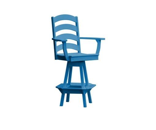 A & L Furniture Ladderback Swivel Bar Chair with Arms - Modern Counter Height Stool for Kitchen Island, Breakfast Nook & Home Bar