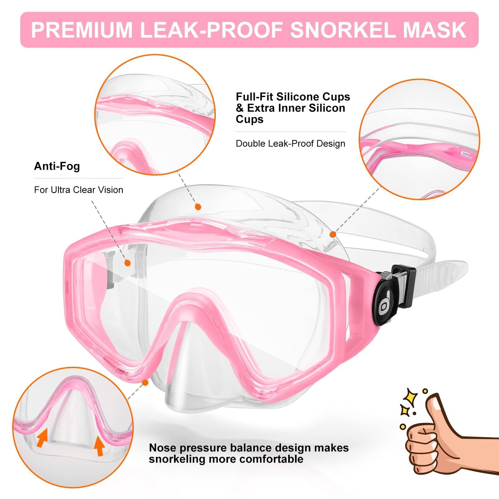 Odoland Kids Snorkeling Set - Adjustable Swim Fins, Dry Top Snorkel Mask for Boys & Girls Ages 7-14 - Perfect for Pool, Beach & Ocean Adventures