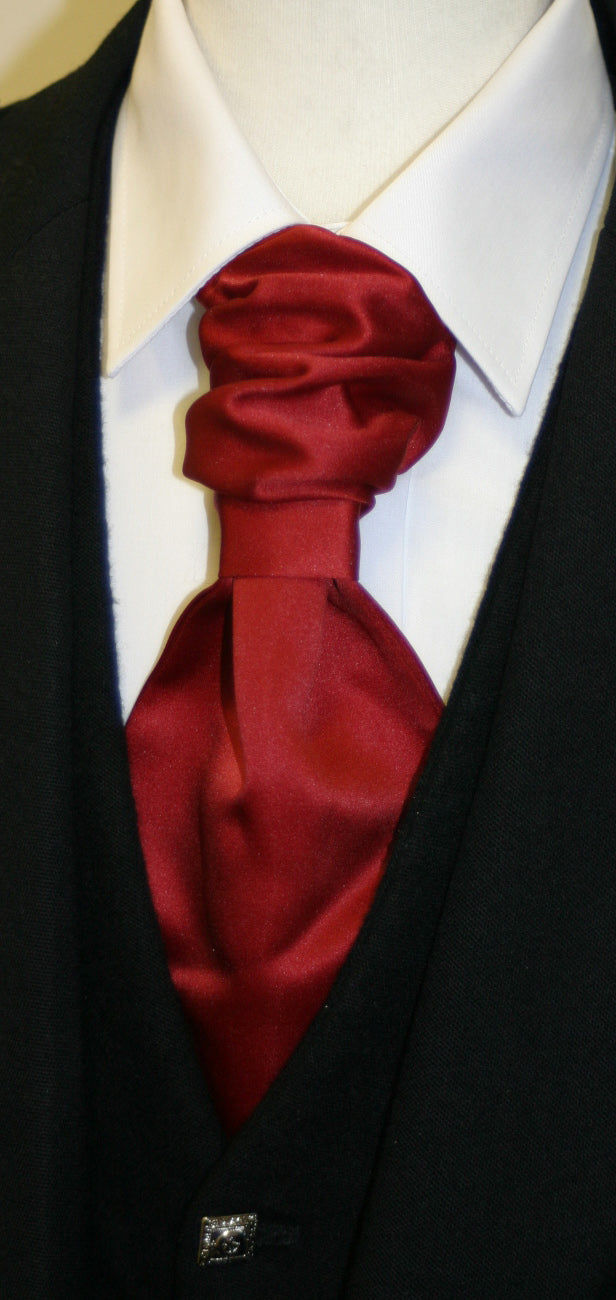Elegant Wine Red Ruche Cravat Scarf - Stylish Necktie for Men's Formal Wear, Weddings & Special Occasions