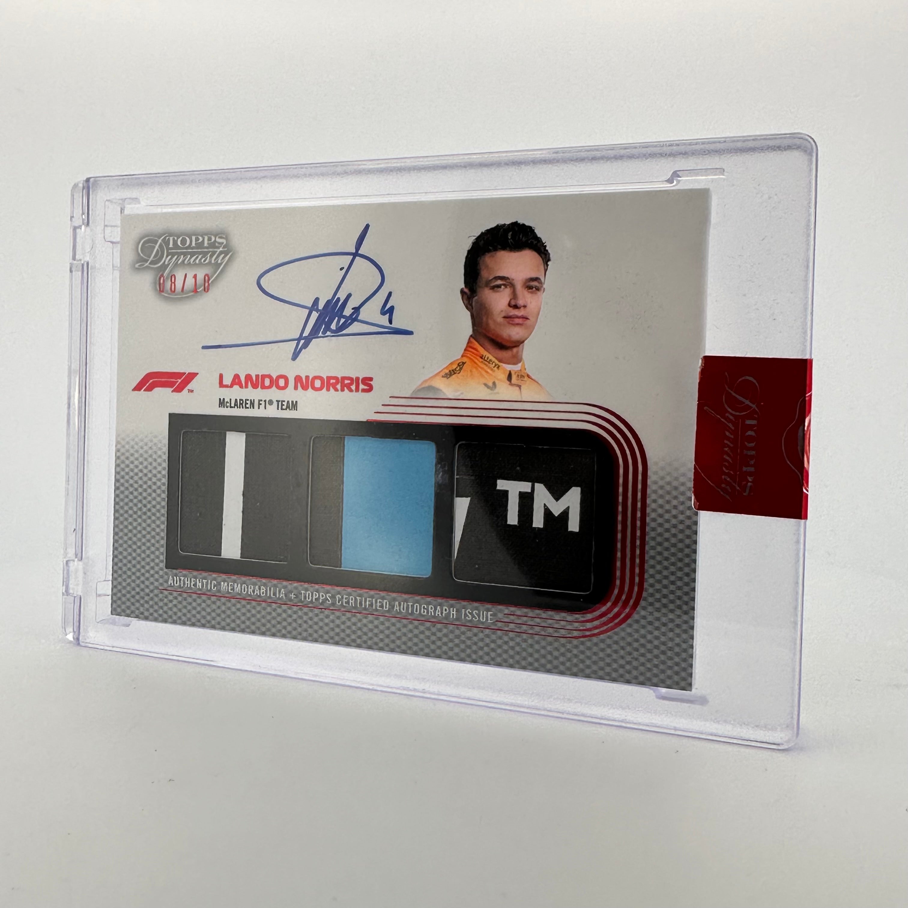 2022 Topps Dynasty Triple Relic Autograph Lando Norris #SDTRA LN 08/10 Silver - Rare Racing Memorabilia for Collectors & F1 Fans