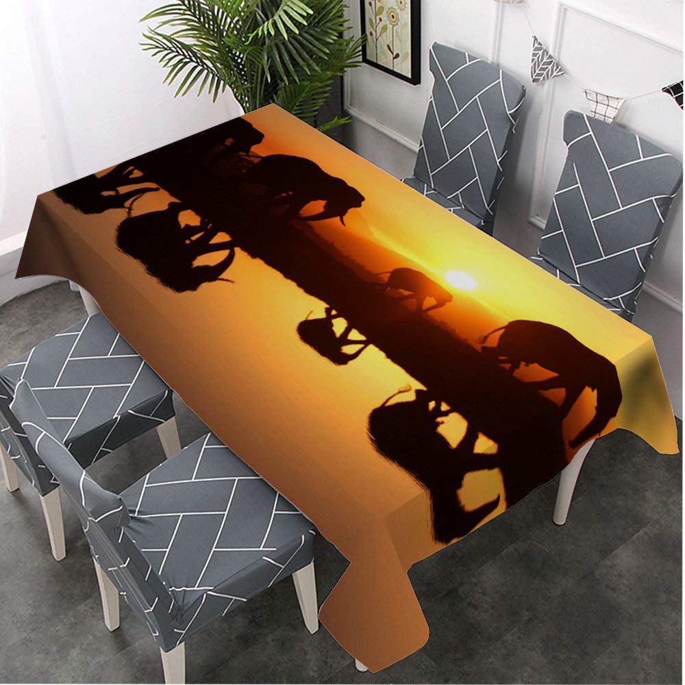 African Elephant Sunset Print Rectangular Tablecloth - 60x90 Inch Waterproof Dining Table Cover for Indoor/Outdoor Use - Perfect for Parties, BBQ, Picnic, Coffee Table & Home Decor
