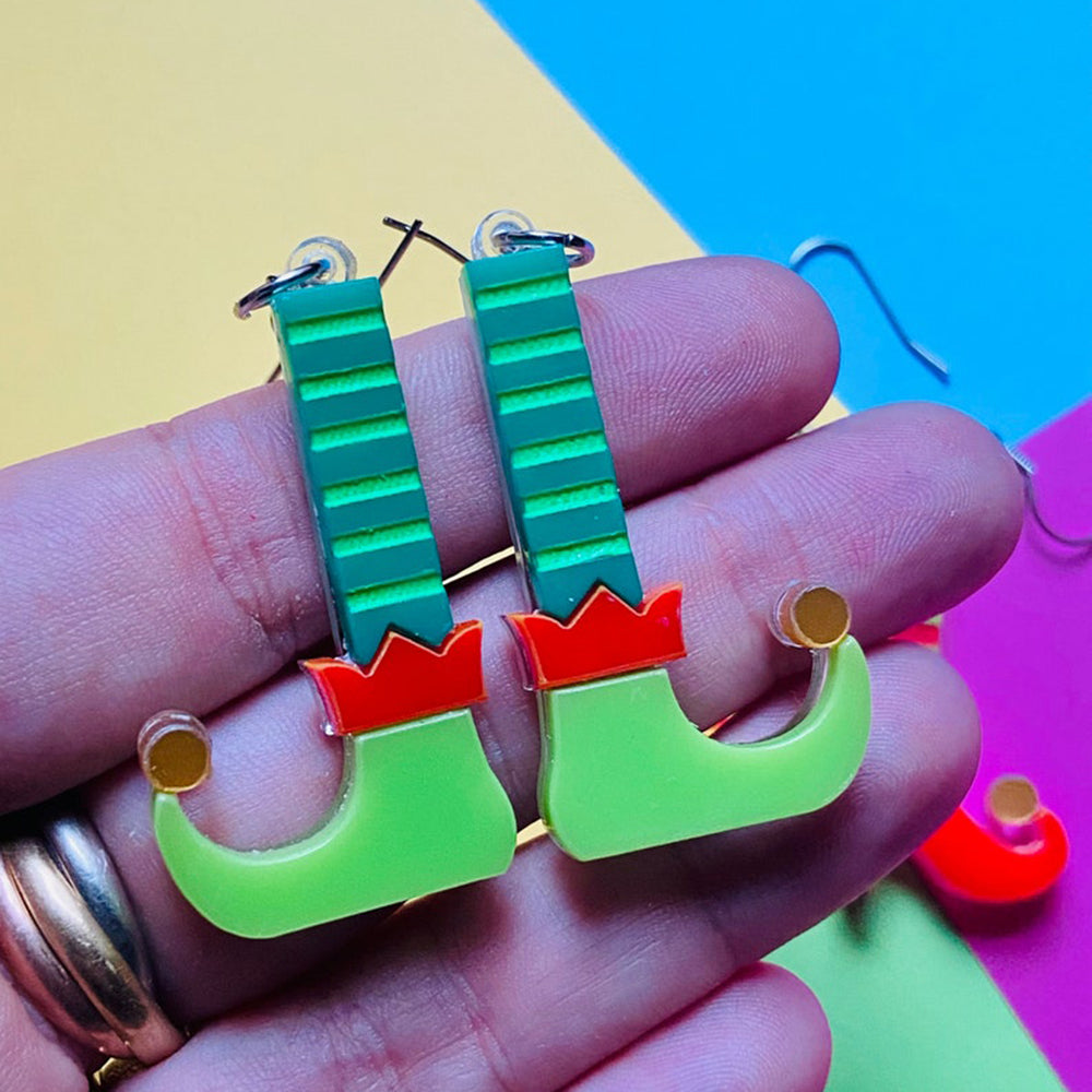Christmas Elf Village Set with Acrylic Earrings & Cozy Elf Socks - Makokot Design Holiday Collection | Perfect for Gift Giving, Christmas Decor & Festive Outfits