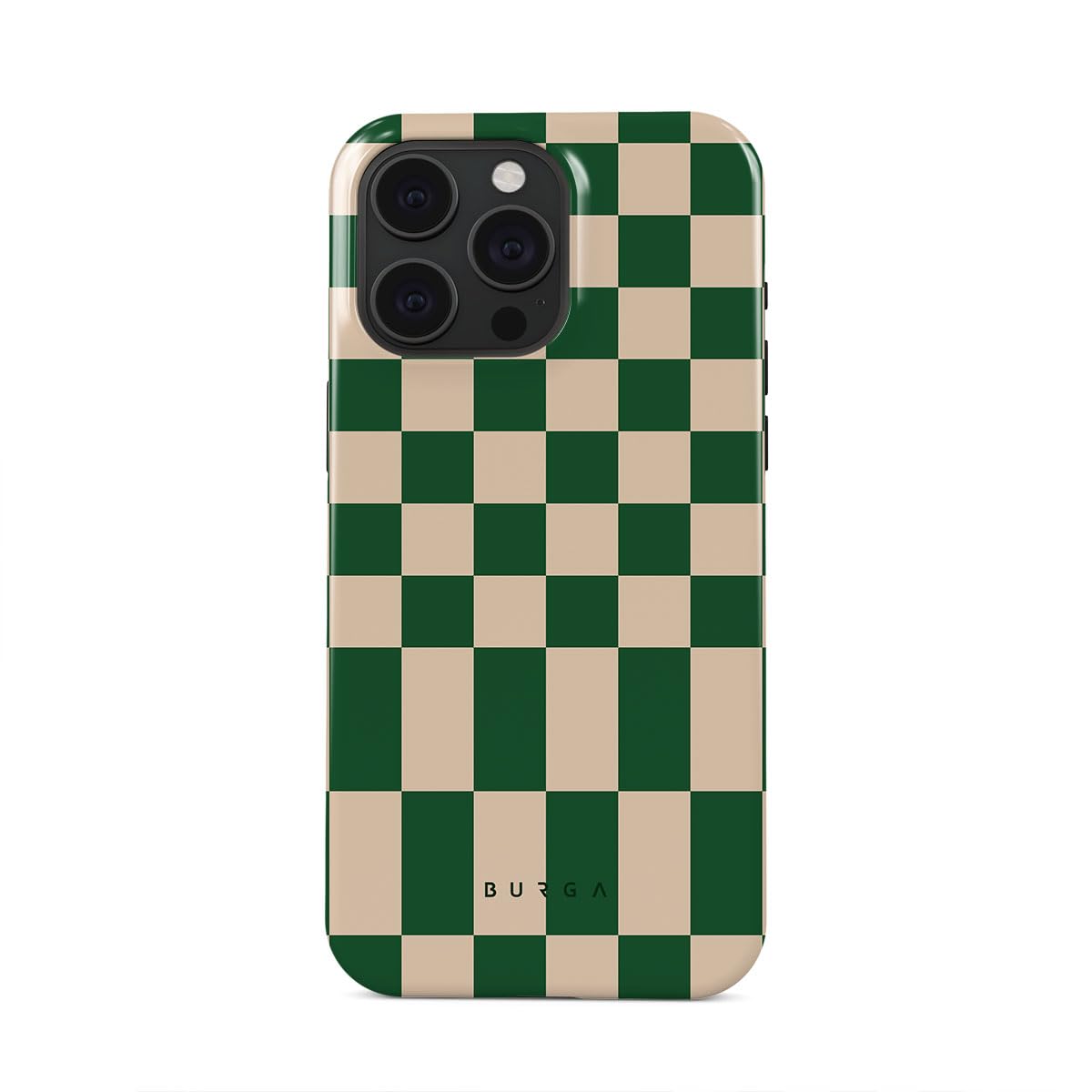 BURGA iPhone 15 Pro Max Case - Trendy Checkered Green Square Hard Shell Protective Cover for Apple iPhone 15 Pro Max | Cute Aesthetic Design for Women & Men | Perfect for Everyday Use, Travel, and Style Protection