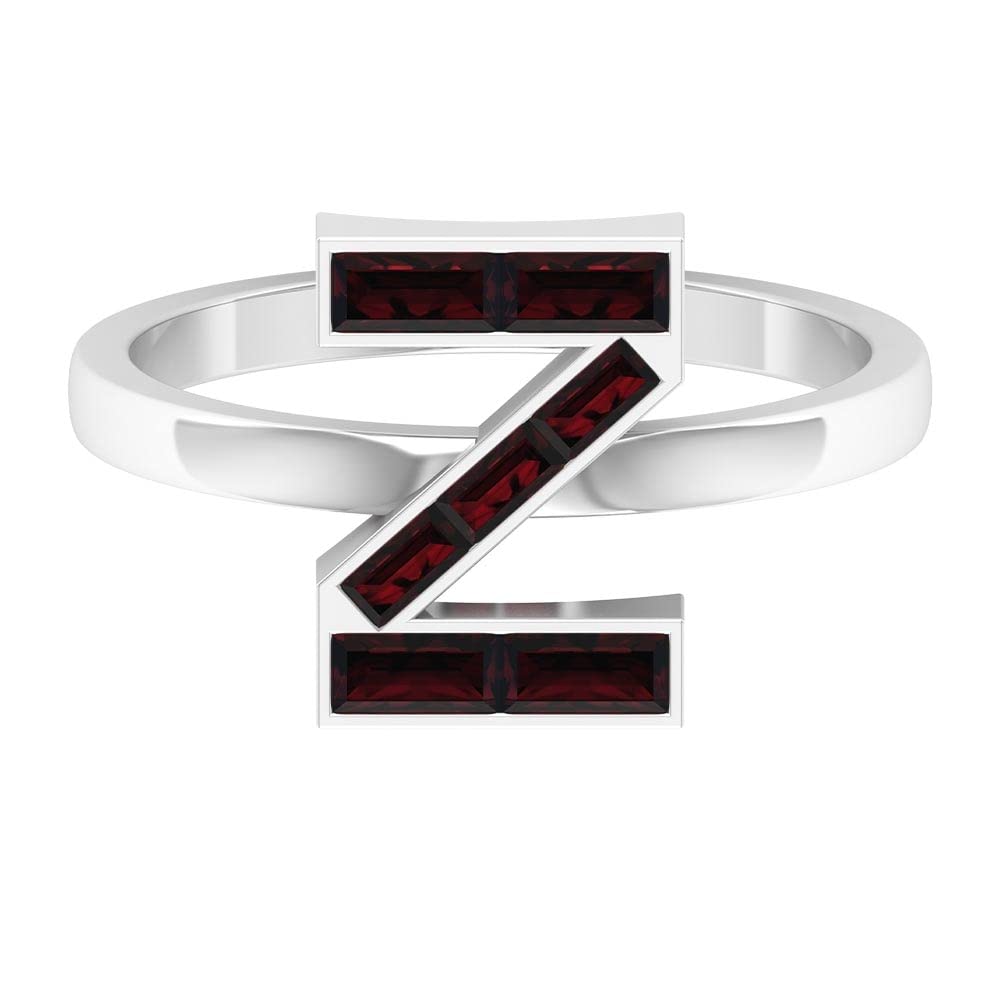 14K White Gold Garnet Initial Rings A-Z | Personalized Alphabet Letter Rings | Baguette & Channel Set Gemstone Jewelry for Women | Perfect for Gifts, Birthdays & Anniversaries