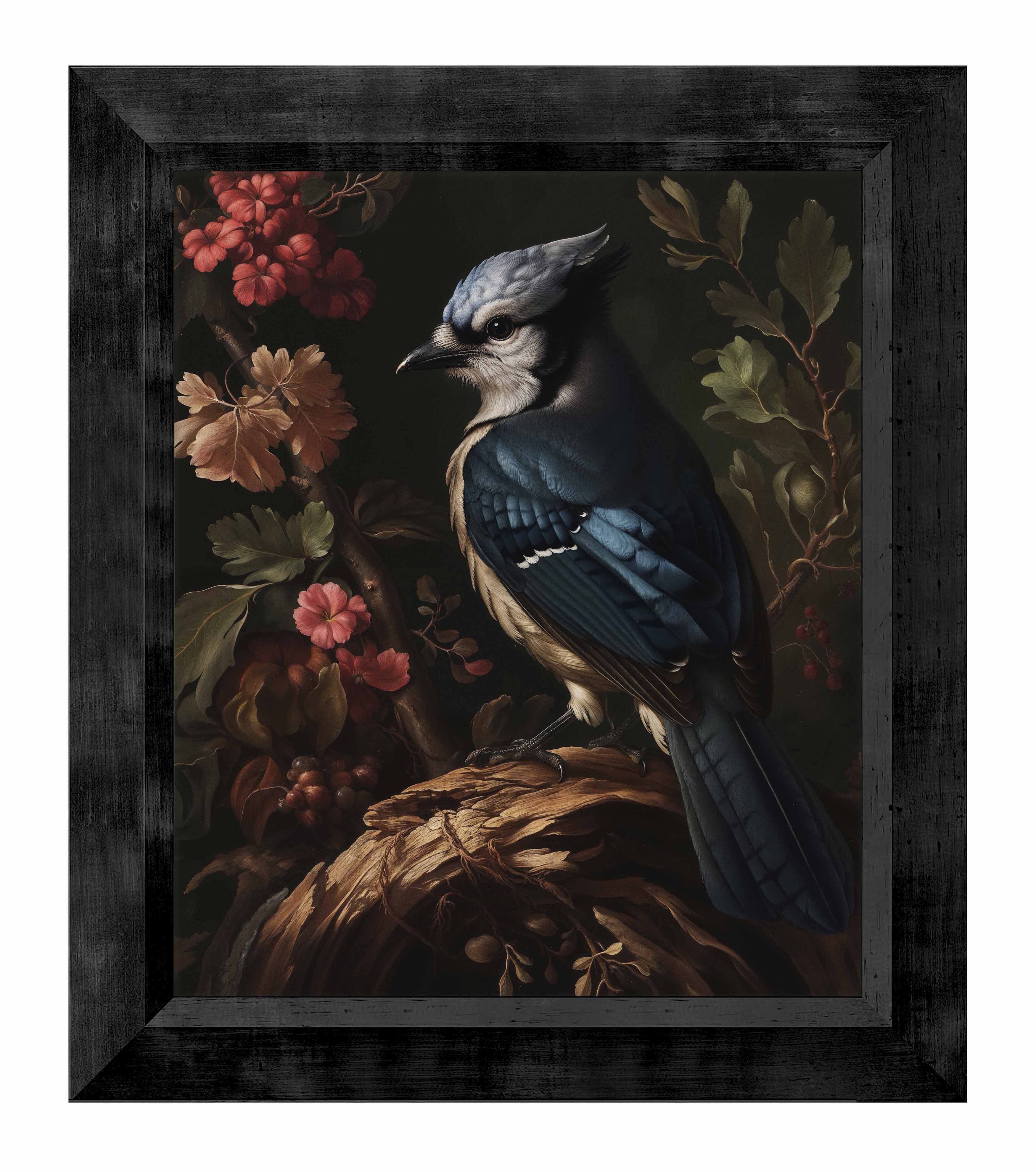 Blue Jay Among Flowers - Limited Edition Elegant Canvas Wall Art for Home & Office Decor | Nature-Inspired Painting for Living Room, Bedroom, or Gift