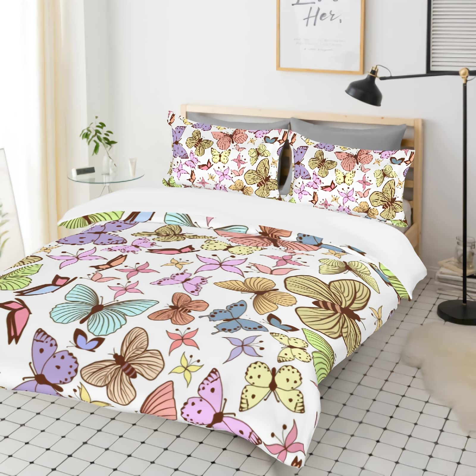 Colorful Butterfly Comforter Cover Set - 3 Piece Queen Size Duvet Cover with Butterflies Print, Soft Bedding for Adults - Perfect for Bedroom Decor & Boho Chic Home Styling