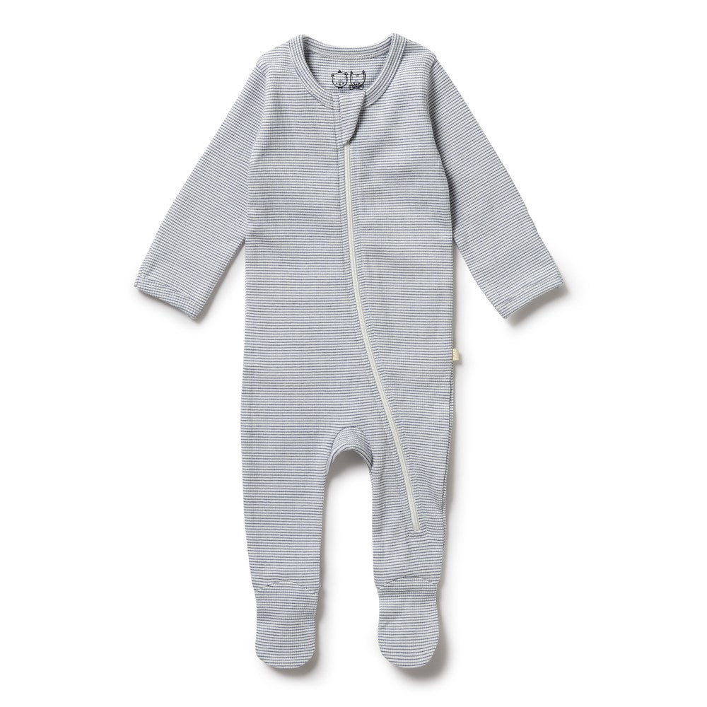 Organic Cotton Baby Stripe Rib Zipsuit with Feet - Soft & Snug Newborn Sleepwear for Boys & Girls - Perfect for Nighttime & Naptime Comfort