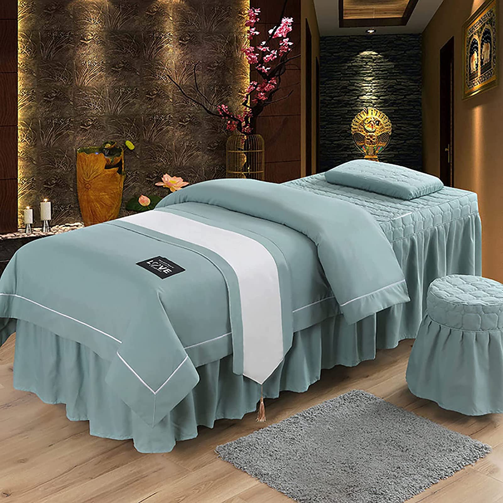 YFJBHDIAN 4-Piece Microfiber Massage Table Sheet Set - Spa & Salon Bed Covers, European Solid Color Beauty Bedspread for Massage Therapy & Physiotherapy - Perfect for Professional Salons, Home Spa Treatments & Relaxation Sessions